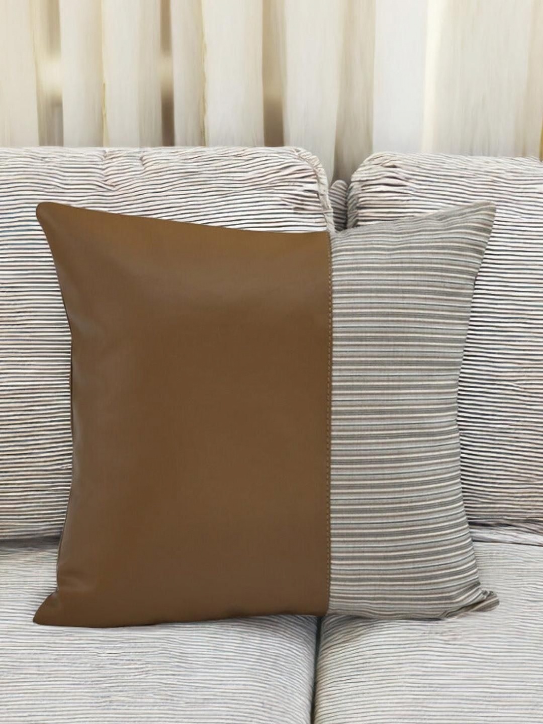 

Athome by Nilkamal Beige & Silver-Toned Striped Square Cushion Covers