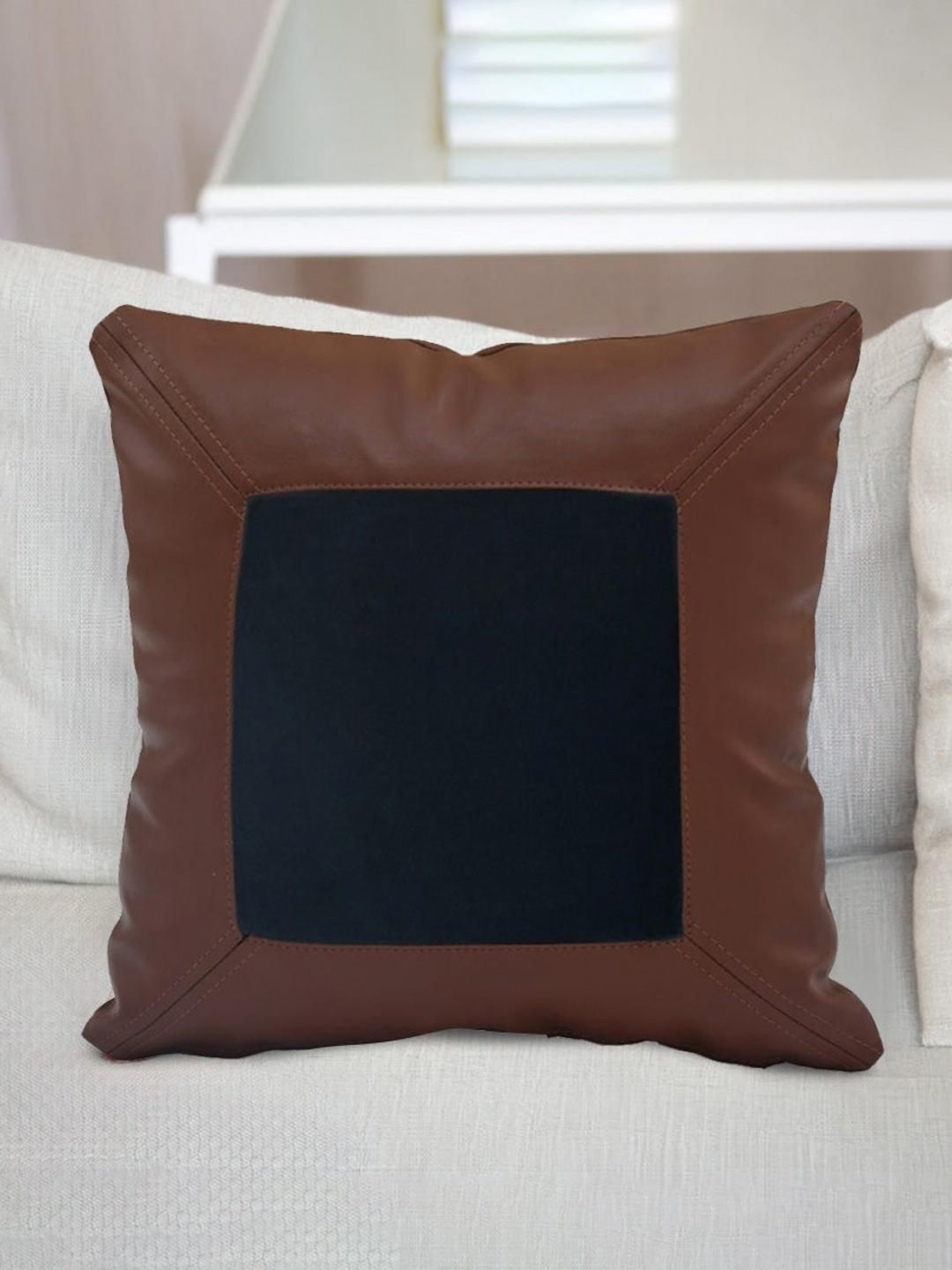 

Athome by Nilkamal Navy Blue & Brown Colourblocked Square Cushion Covers