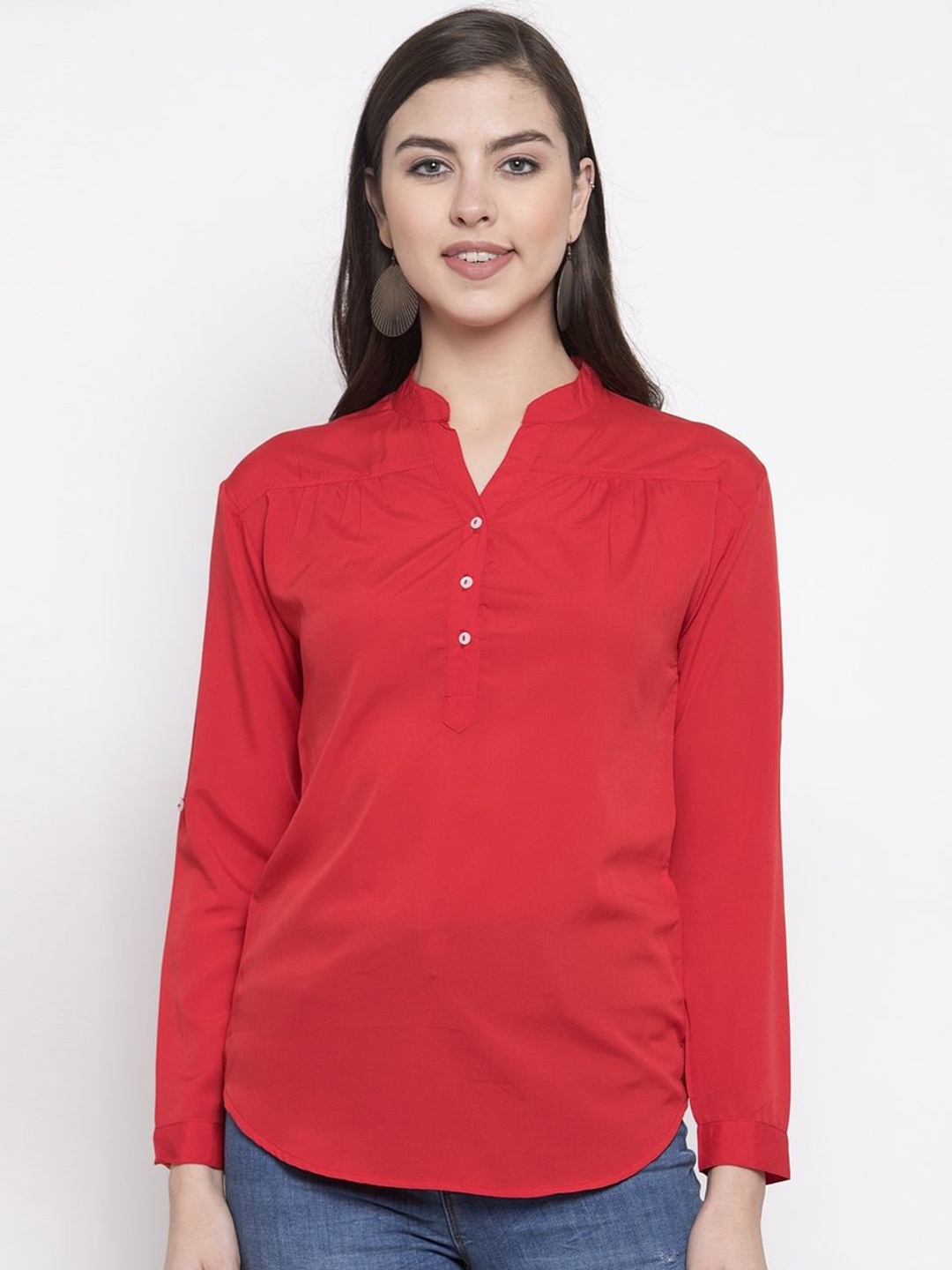 

Purple State Mandarin Collar Shirt Style Top, Red