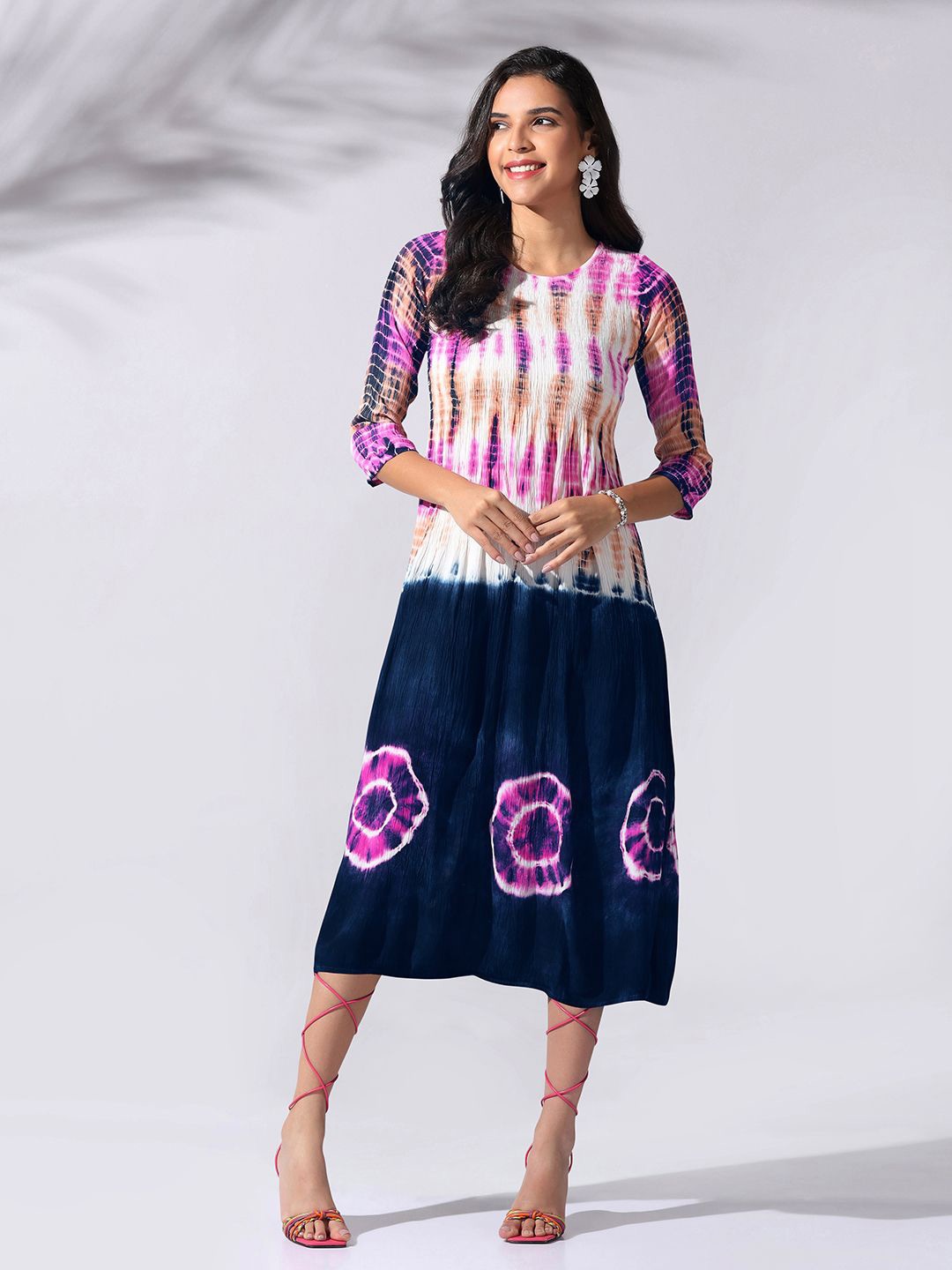

OMPAX Tie and Dye Print A-Line Midi Holi Dress, Multi