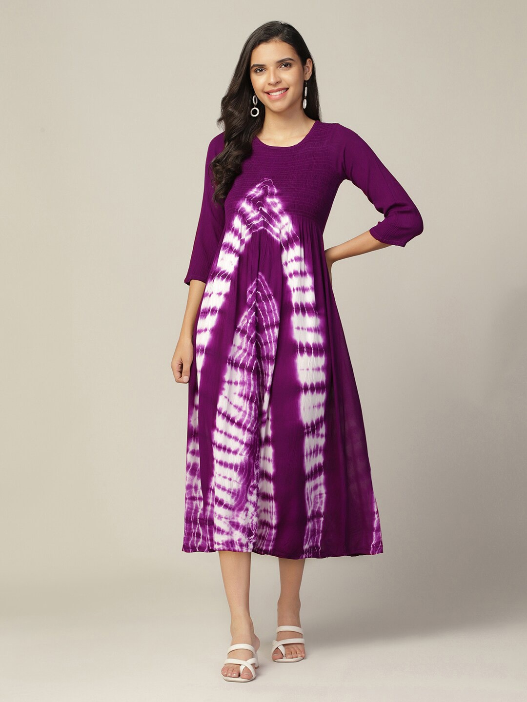 

OMPAX Ethnic Motifs Print A-Line Midi Holi Dress, Purple