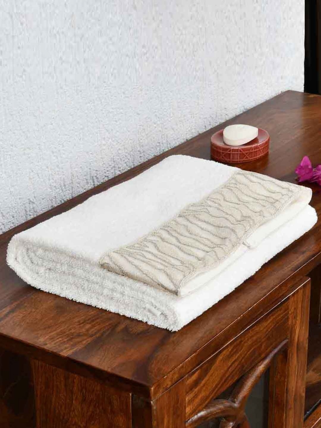 

Athome by Nilkamal Cream-Coloured & Beige 1 Cotton 500 GSM Bath Towel