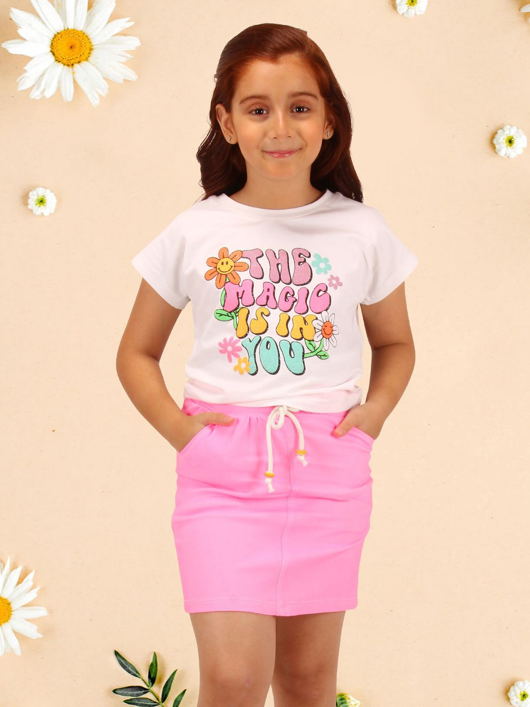 

CUTECUMBER Girls Embellished Top with Skirt, Pink