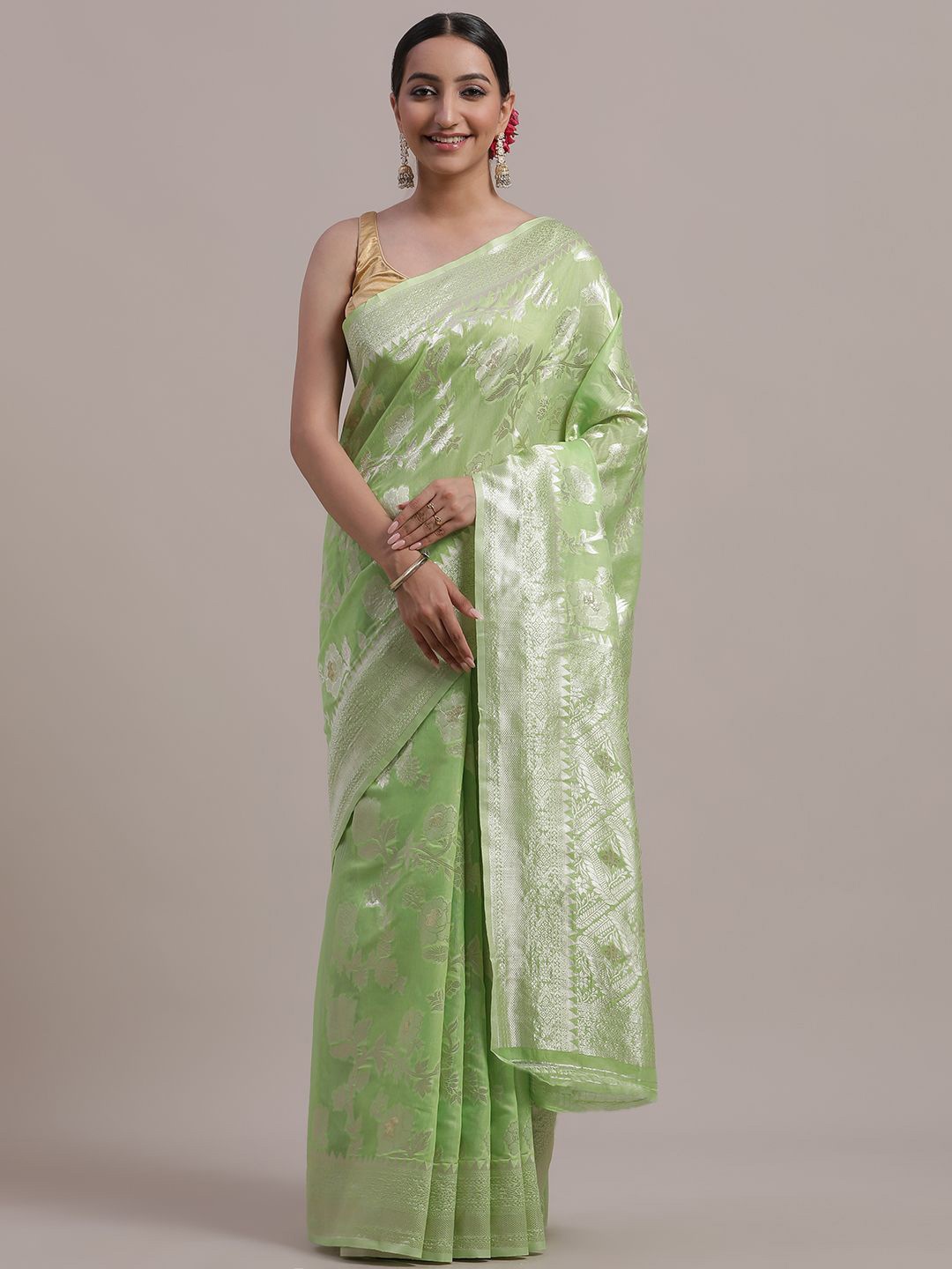 

VISHNU CREATIONS Woven Design Zari Banarasi Saree, Green