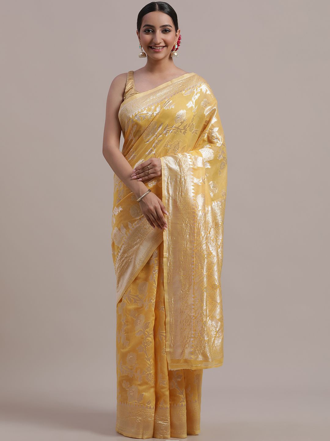 

VISHNU CREATIONS Woven Design Zari Banarasi Saree, Yellow