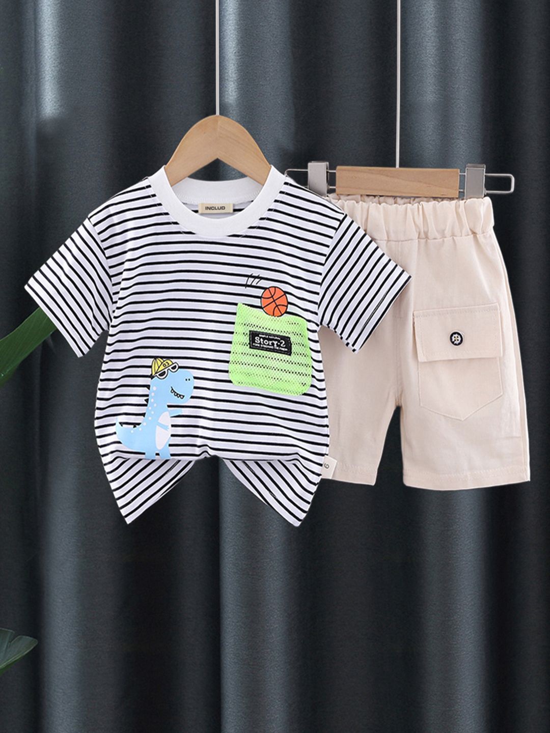 

INCLUD Boys Striped T-shirt with Shorts, White
