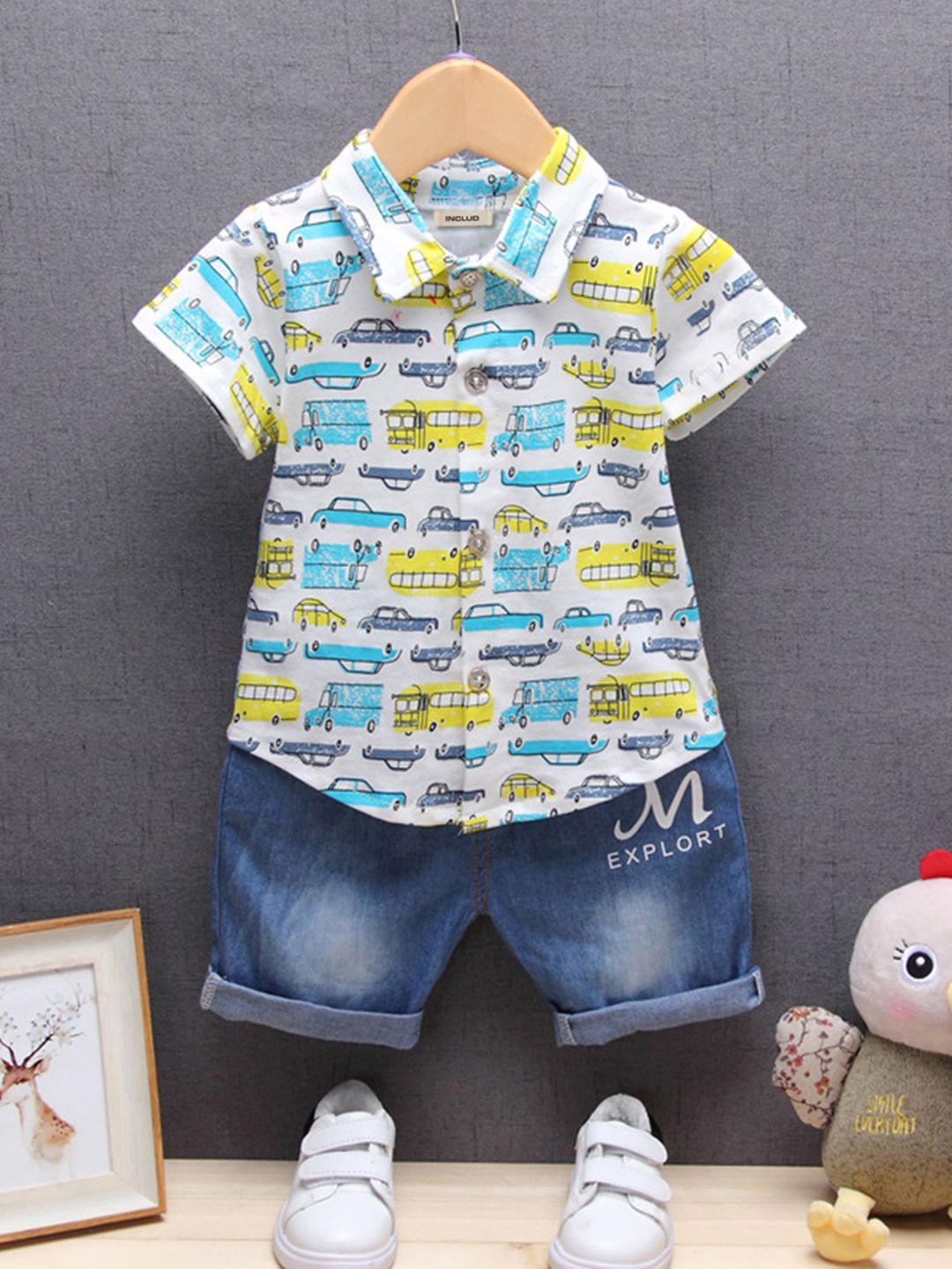 

INCLUD Boys Printed Shirt with Shorts, Blue