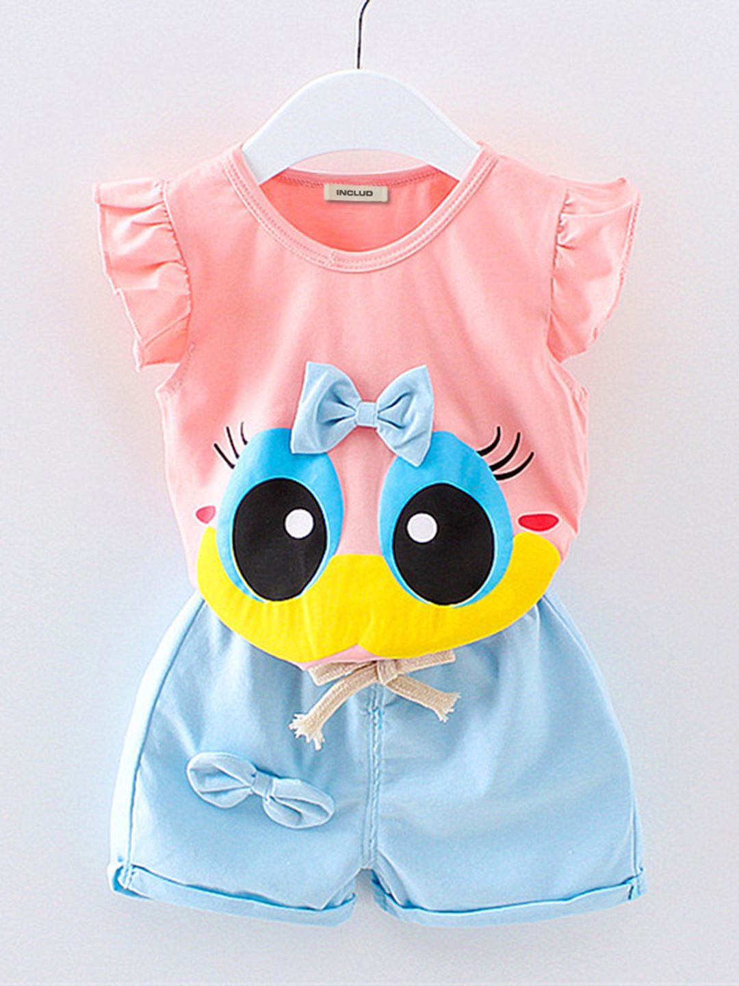 

INCLUD Girls Printed Top with Shorts, Pink