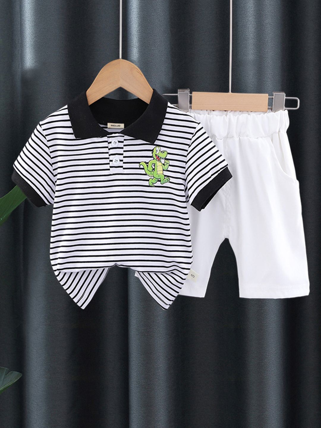 

INCLUD Boys Striped T-shirt with Shorts, Black
