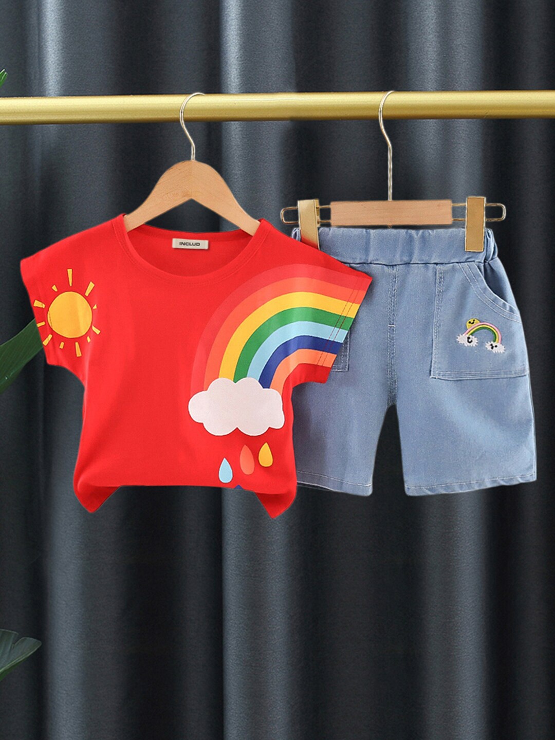 

INCLUD Girls Printed T-shirt with Shorts, Red