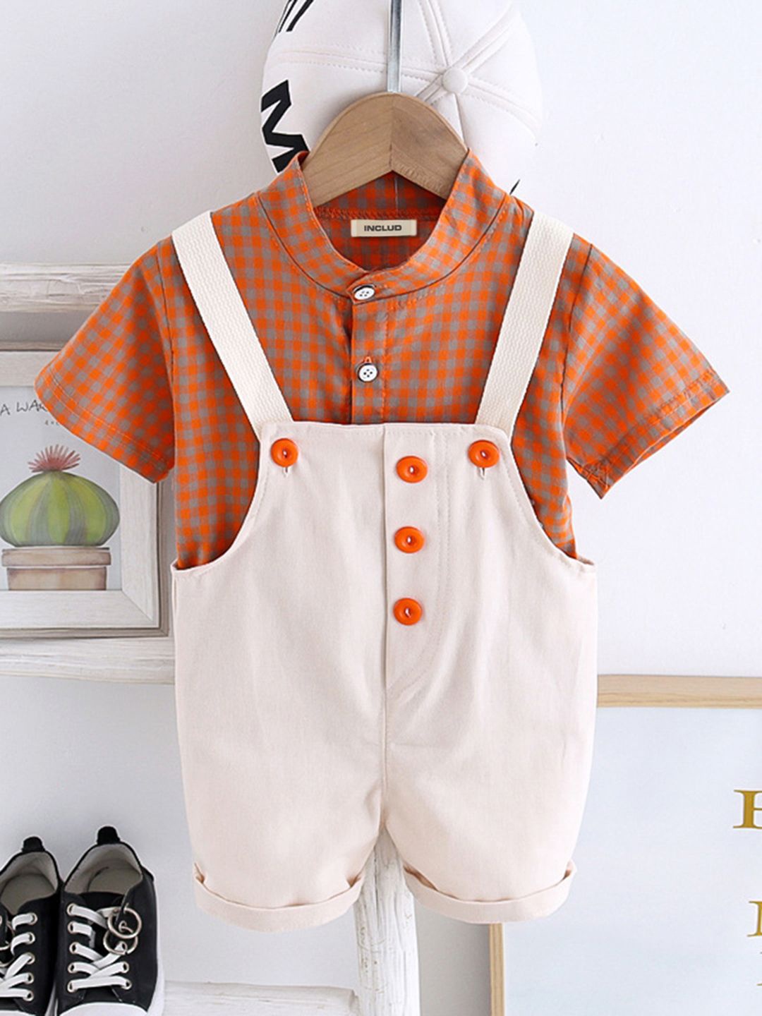 

INCLUD Boys Dungaree With Shirt, White