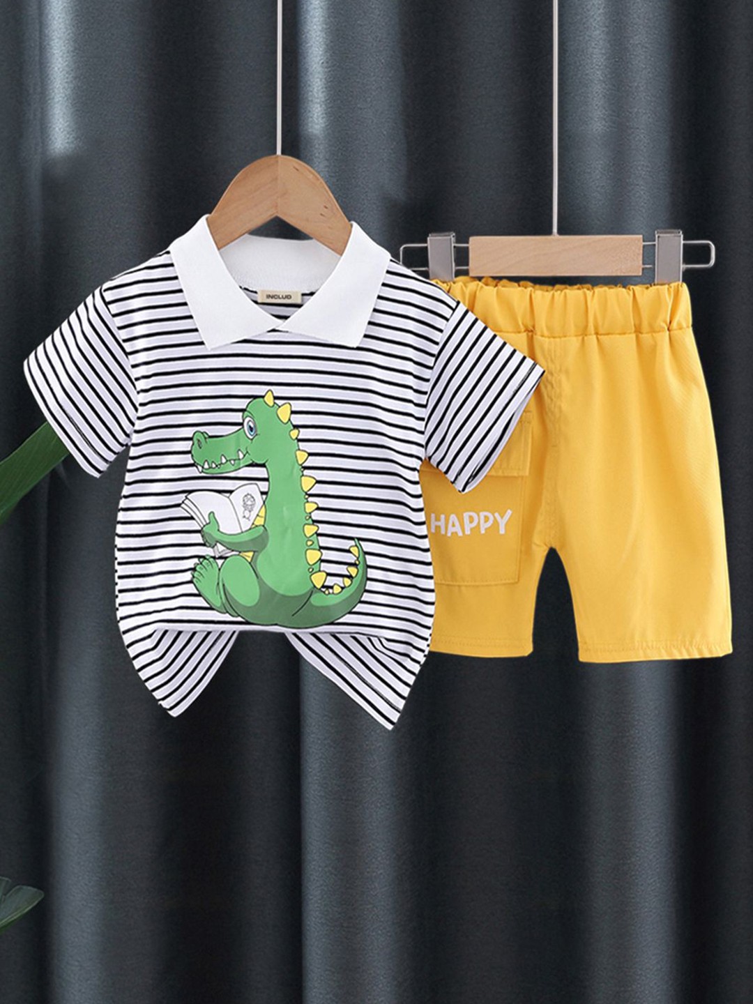 

INCLUD Boys Striped T-shirt with Shorts, Yellow