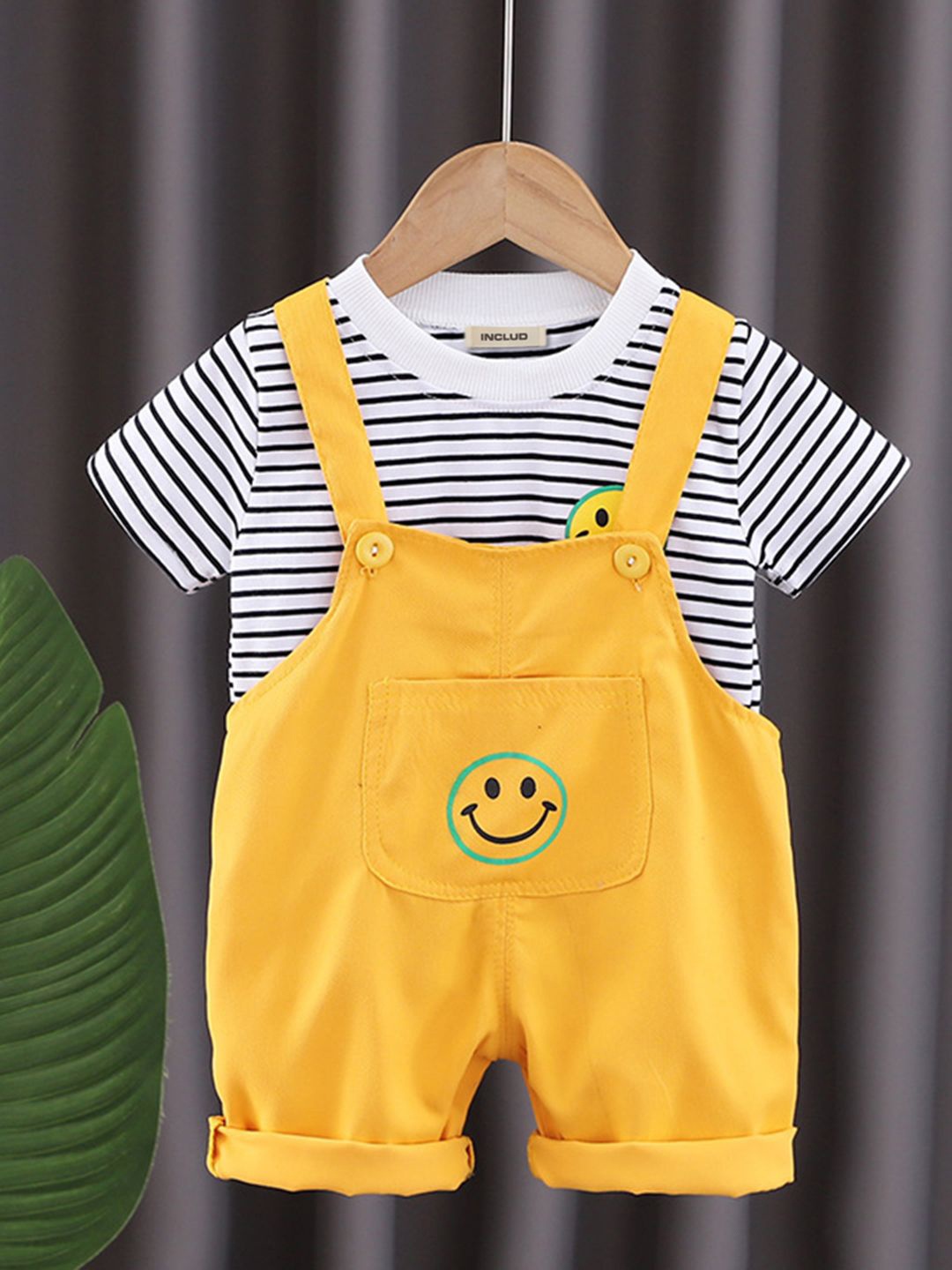 

INCLUD Boys Striped Straight Leg T-Shirt With Dungaree, Yellow