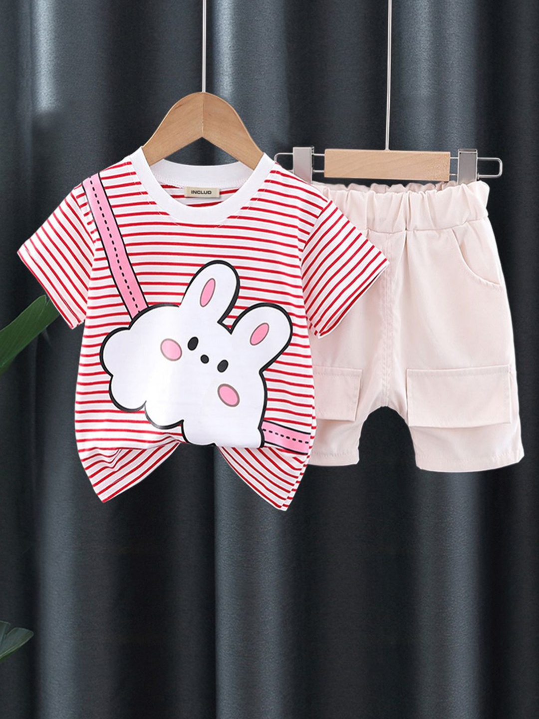 

INCLUD Girls Striped T-shirt with Shorts, Pink
