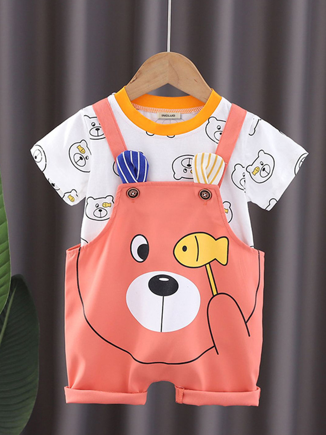 

INCLUD Boys Printed Dungaree With T-Shirt, Orange