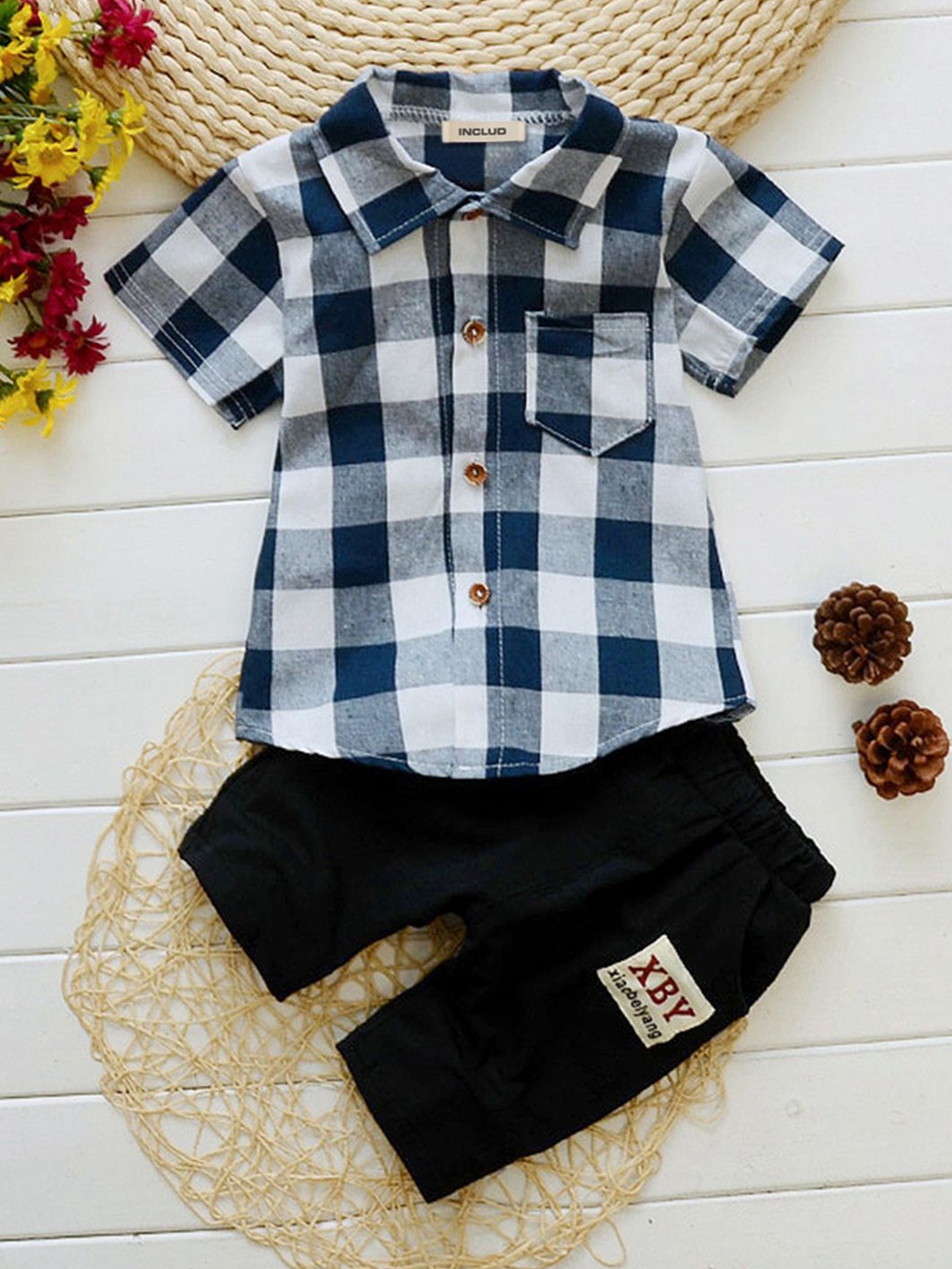 

INCLUD Boys Checked Shirt with Shorts, Blue