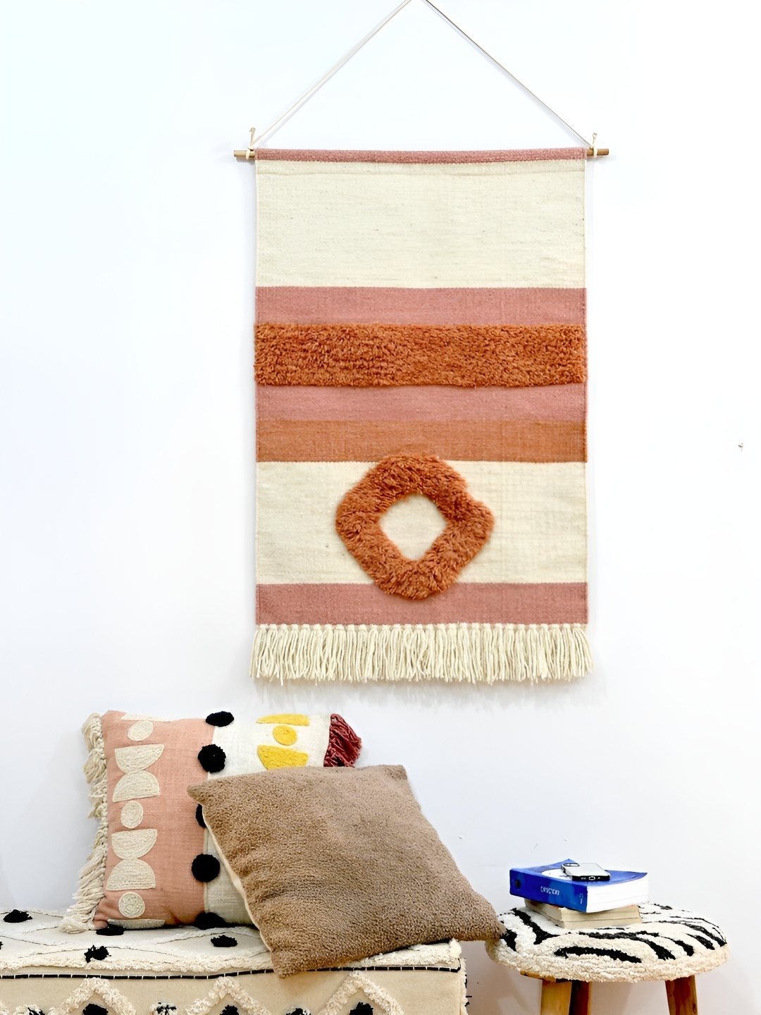 

Art Avenue Off White & Brown Cotton Hand Tufted Wall Hanging With Tasselled
