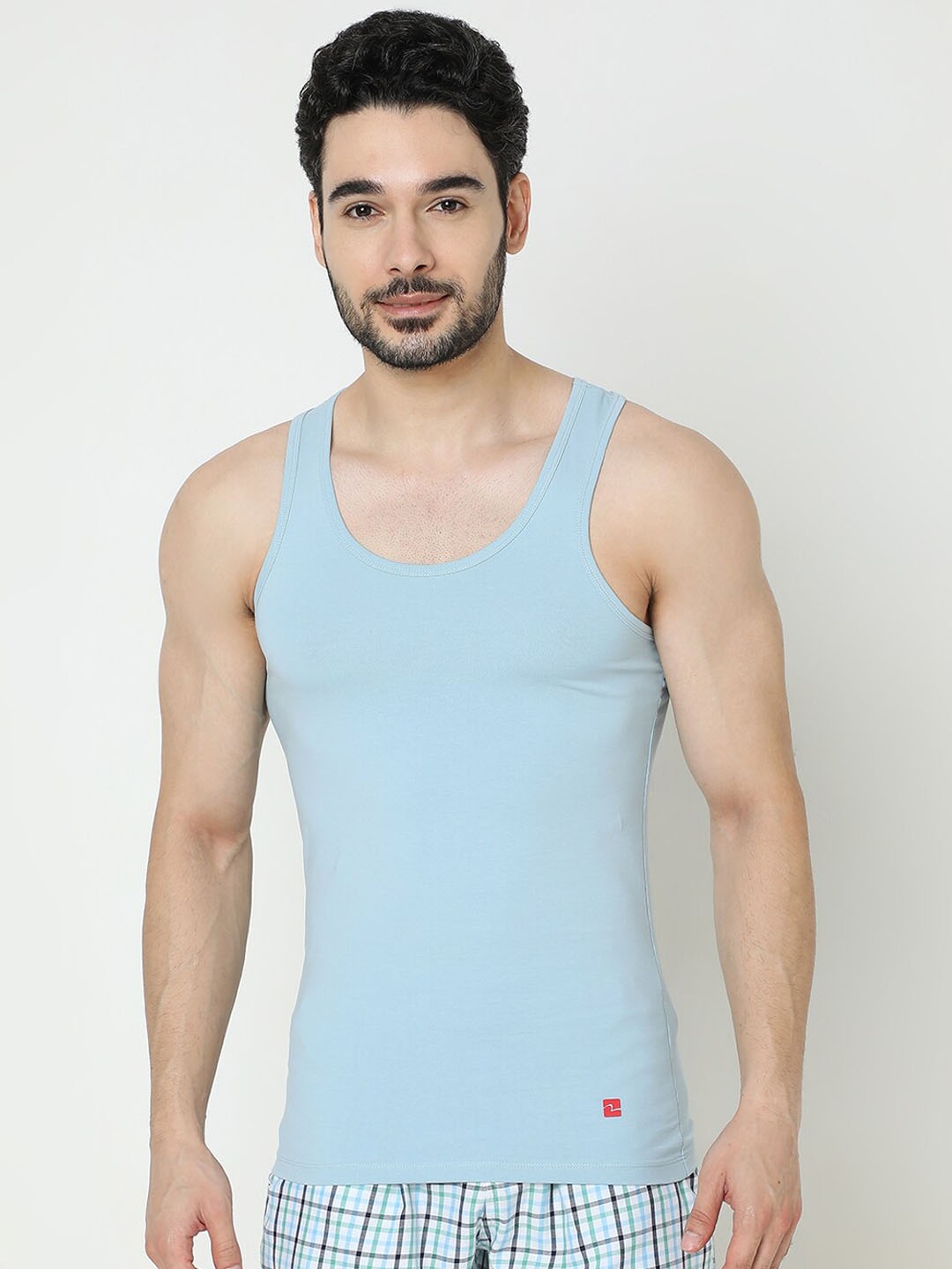 

UnderJeans by Spykar Cotton Sleeveless Innerwear Vests UJNPVS001LTBLUE, Blue