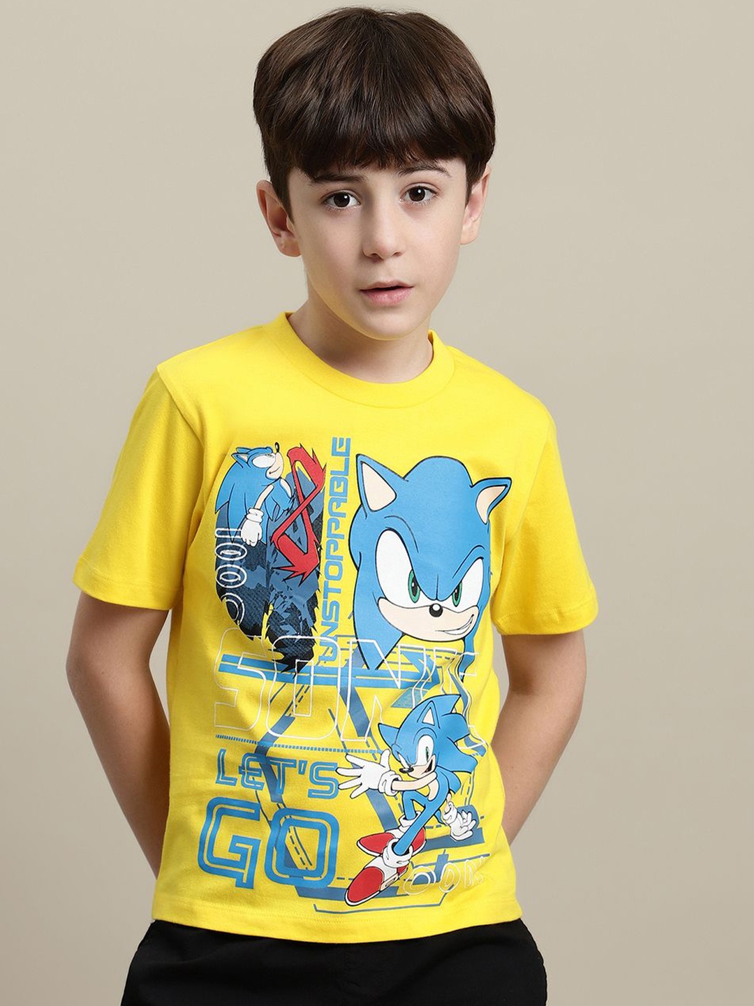 

Kids Ville Boys Sonic Printed Regular Fit Tshirt, Yellow