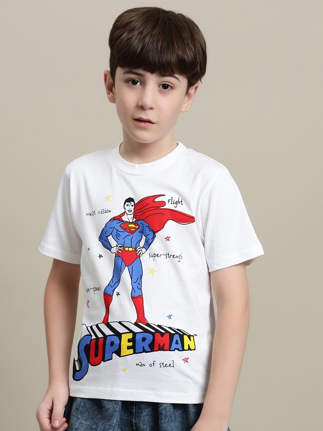 

Kids Ville Boys Superman Printed Pure Cotton T-Shirt, White