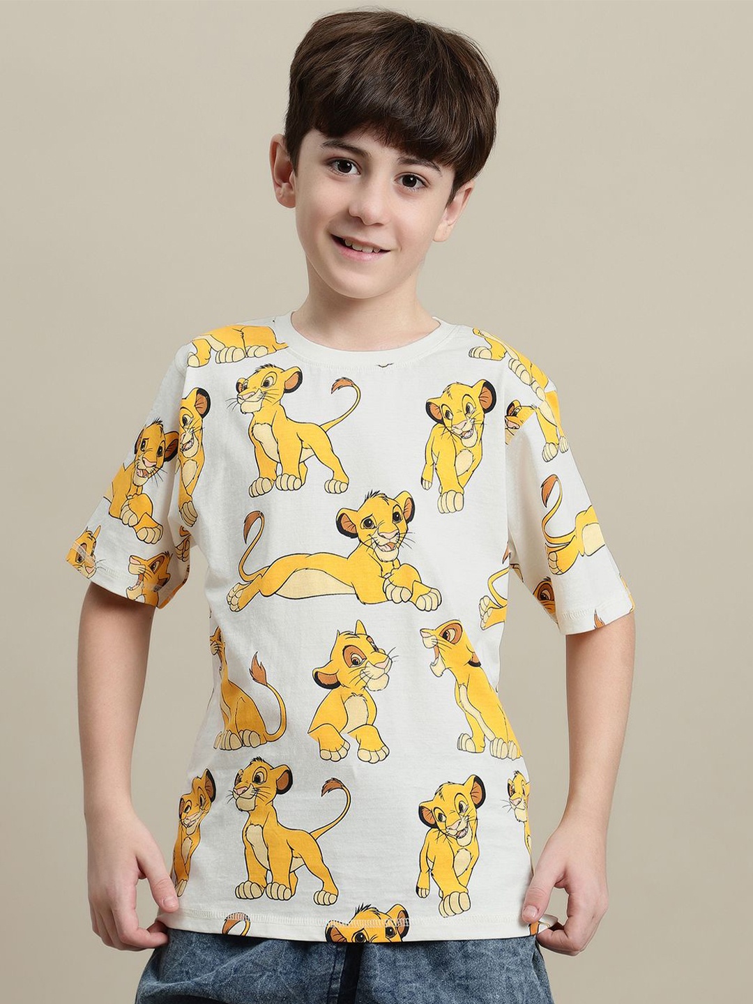 

Kids Ville Boys Lion King Printed Pure Cotton T-Shirt, White