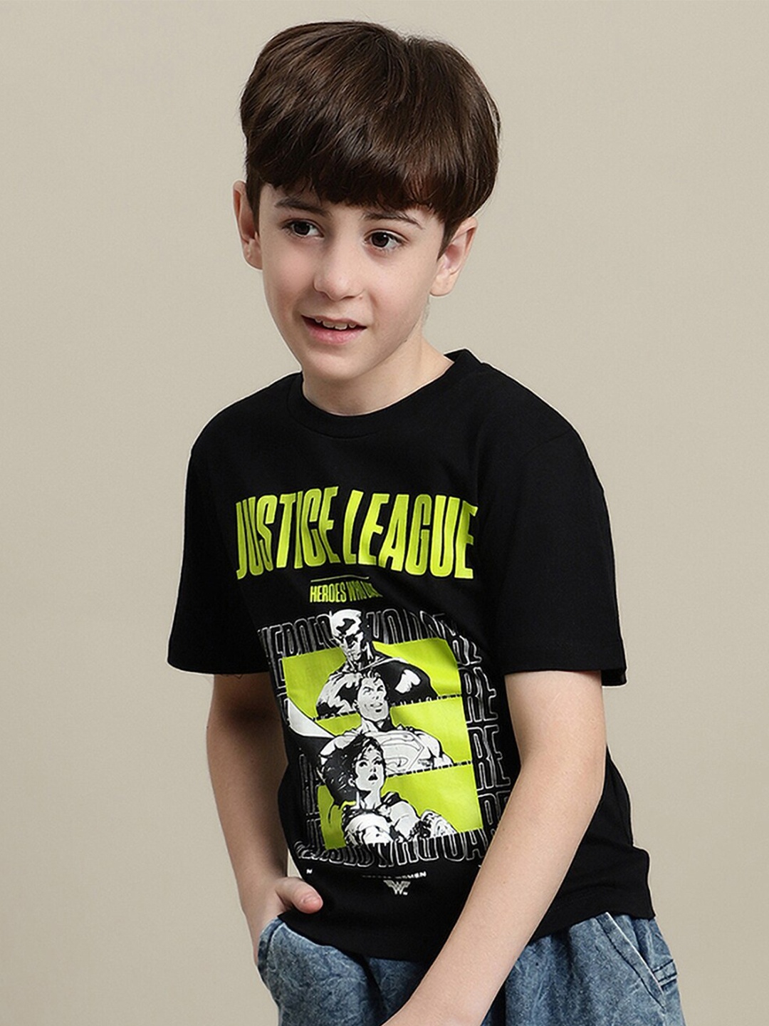 

Kids Ville Boys Justice League Printed Pure Cotton T-Shirt, Black