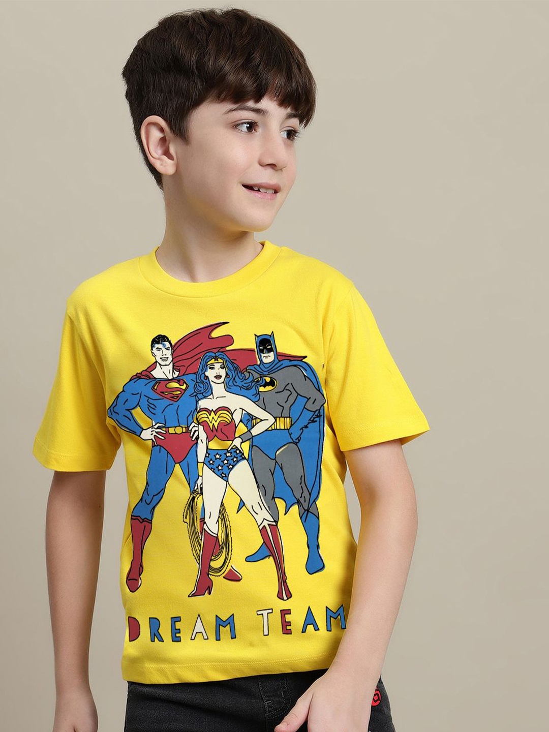 

Kids Ville Boys Justice League Printed Pure Cotton T-Shirt, Yellow