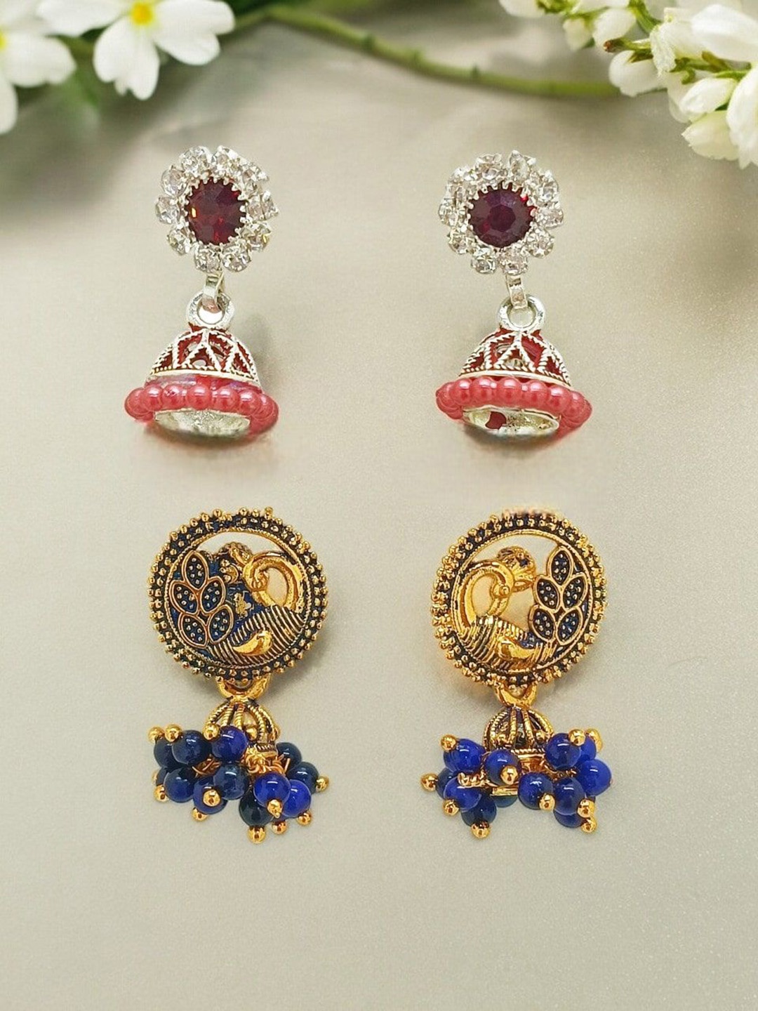 

FEMMIBELLA Circular Jhumkas Earrings, Navy blue