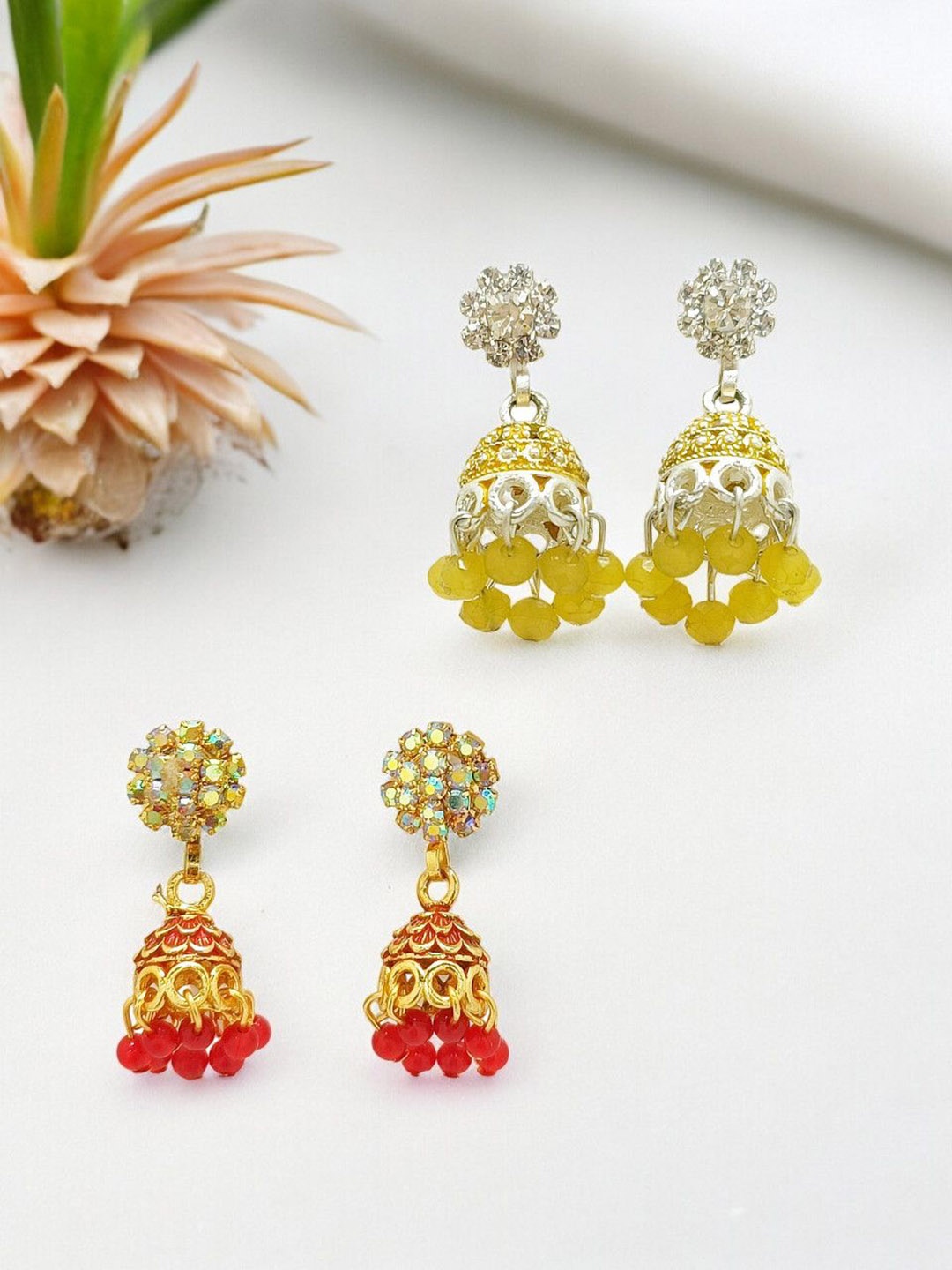 

FEMMIBELLA Circular Jhumkas Earrings, Yellow