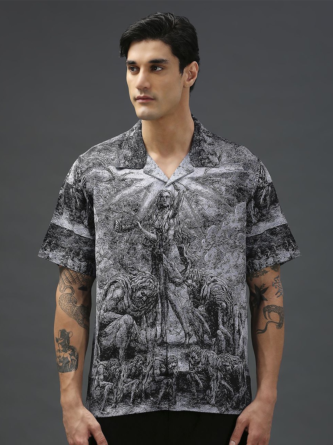 

Vibe The Hype Men Relaxed Floral Opaque Printed Party Shirt, Black