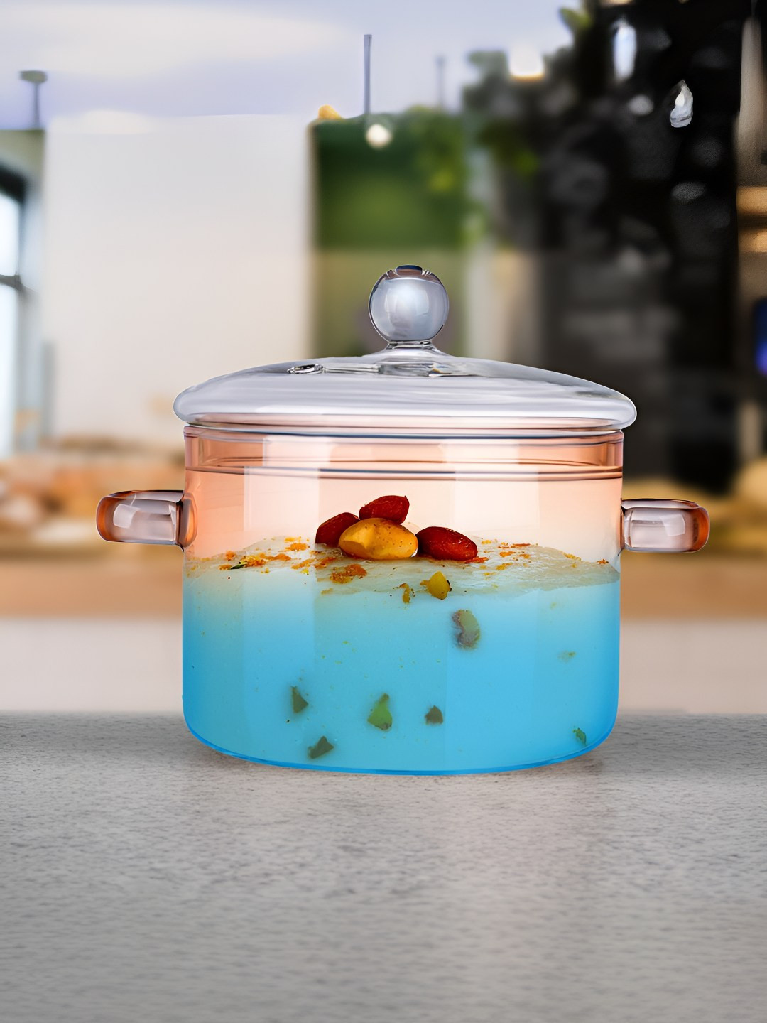 

The Better Home Transparent Glass Tope With Lid 1.45 L, Blue