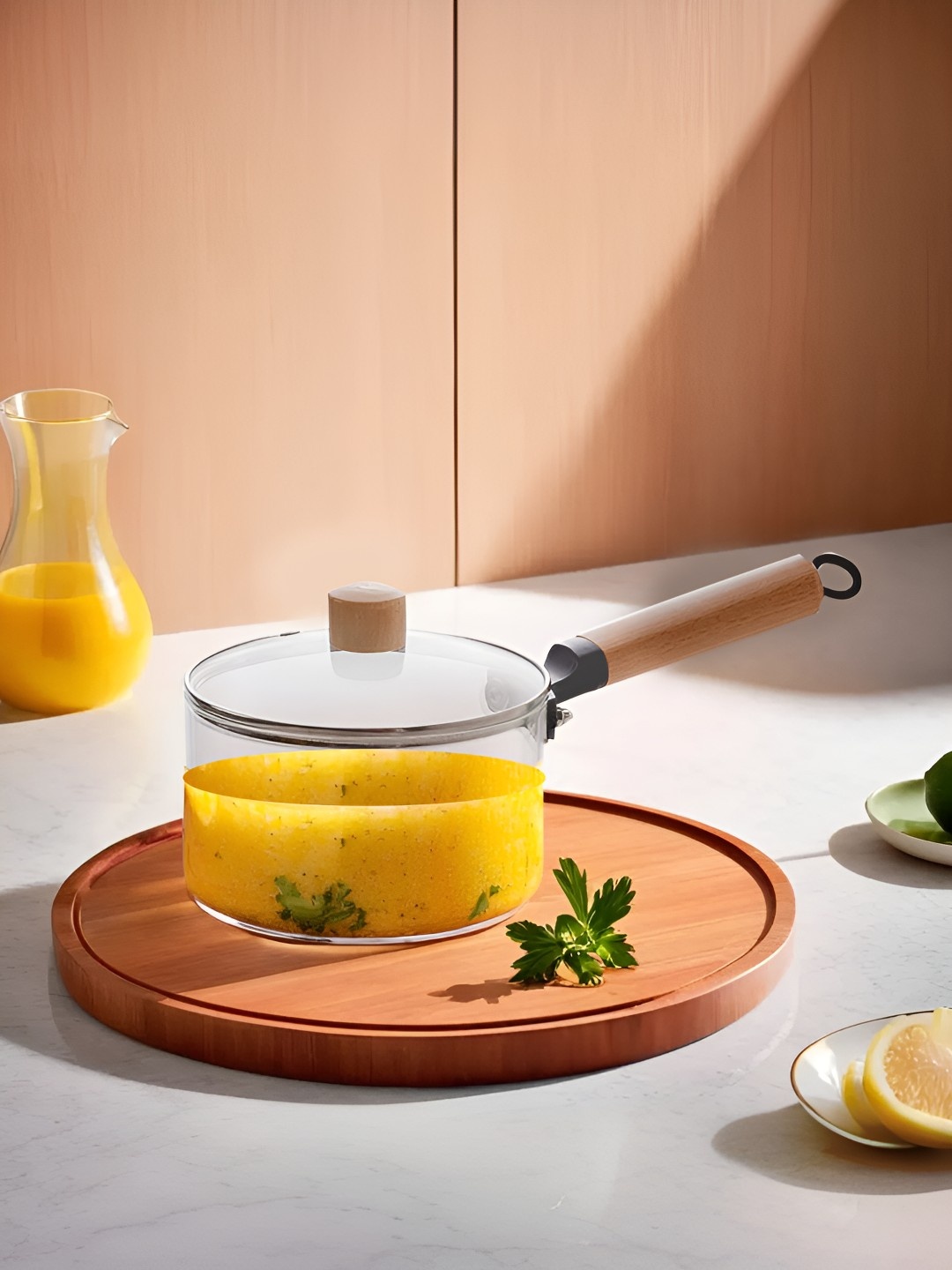 

The Better Home Transparent Glass Saucepan With Lid & Handle 1.45L