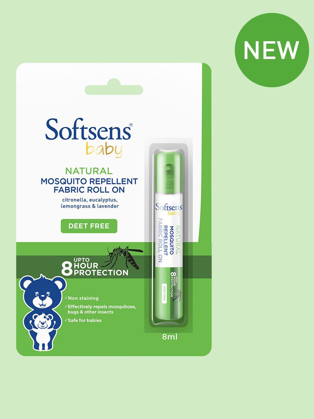

Softsens Baby Natural Mosquito Repellent Fabric Roll On with Citronella - 8ml, Green
