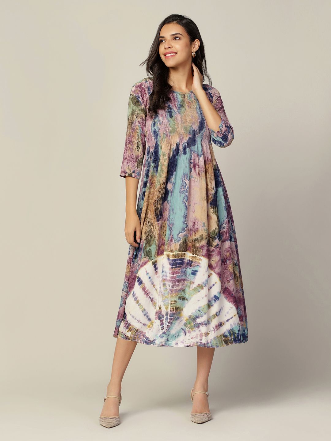 

OMPAX Floral Print A-Line Midi Dress, Multi