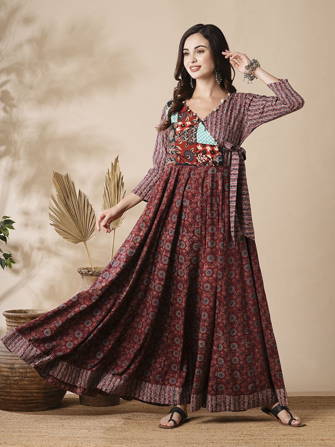 

FASHOR Floral Print Maxi Dress, Maroon