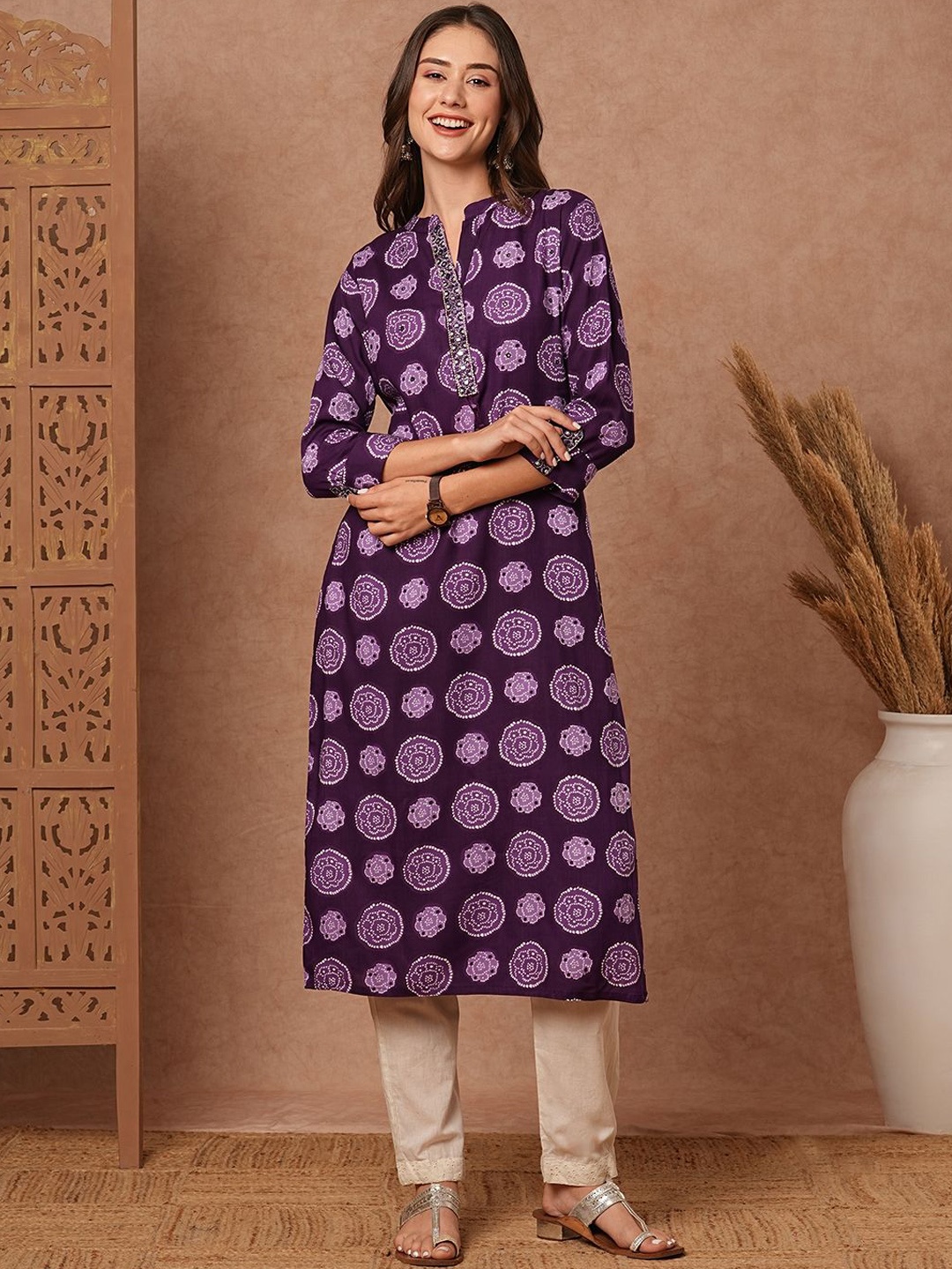 

FASHOR Women Ethnic Motifs Printed Kurta, Violet