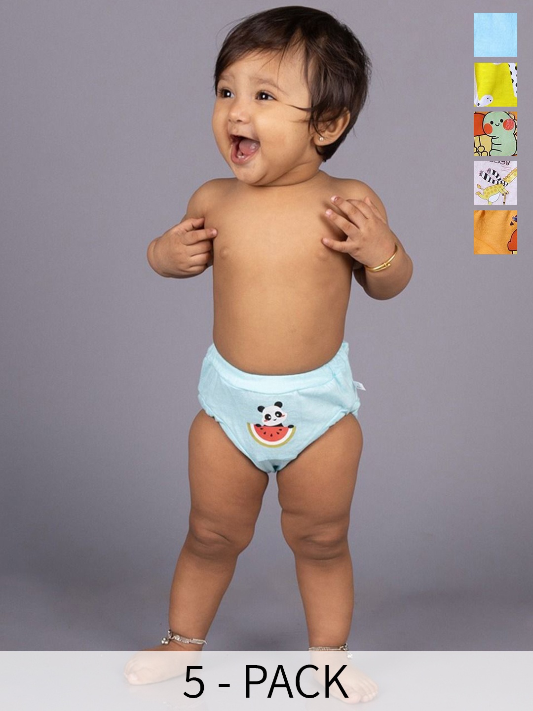 

Snugkins Kids Pack Of 5 Printed Pure Cotton Basic Briefs, Yellow
