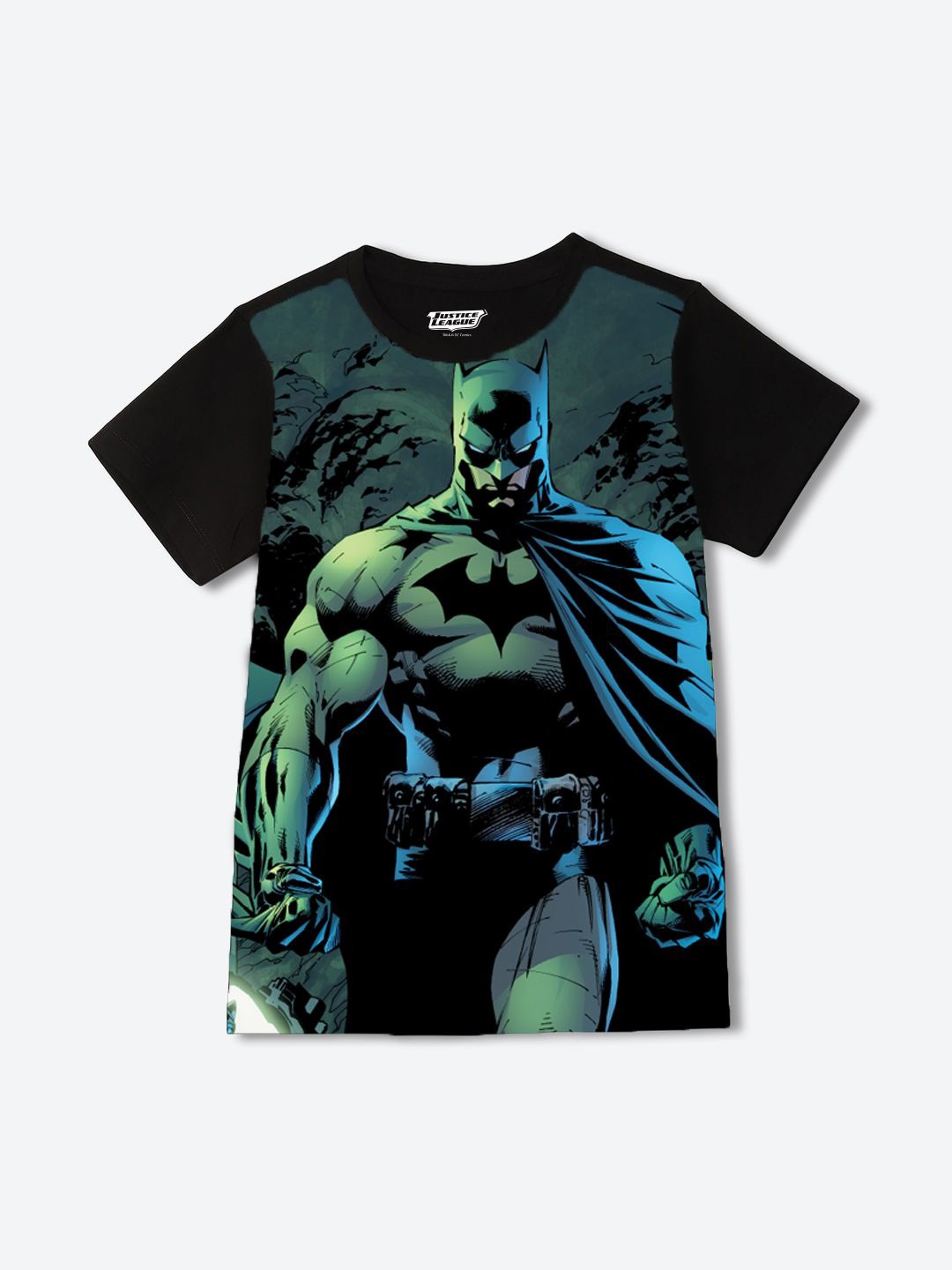 

YK Warner Bros Boys Printed V-Neck Applique T-shirt, Black