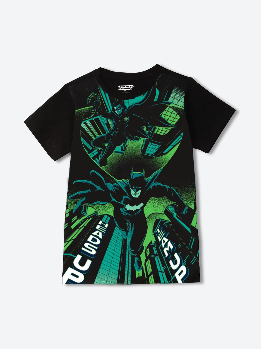 

YK Warner Bros Boys Printed V-Neck Applique T-shirt, Black
