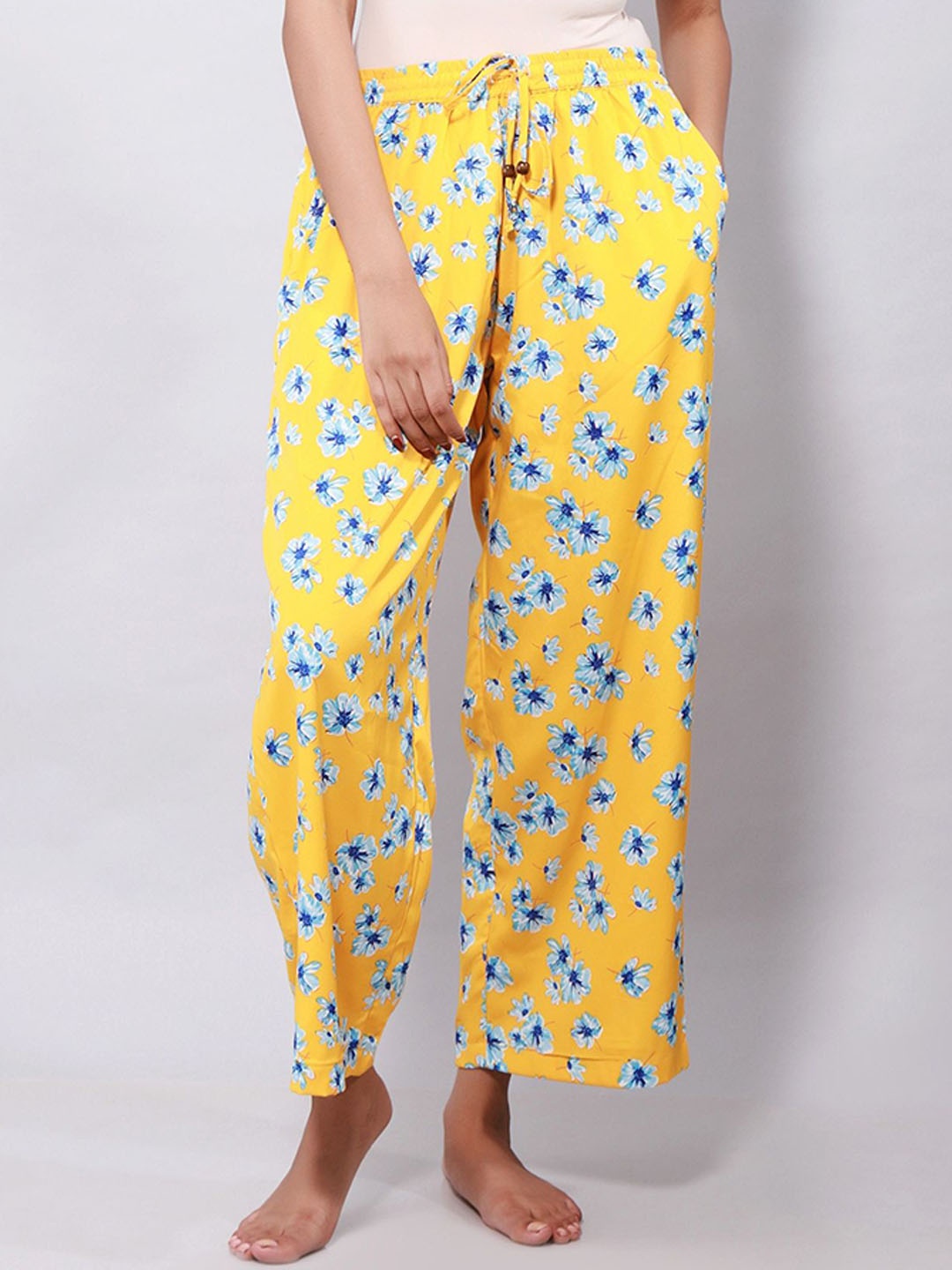 

ETC Women Printed Pure Cotton Lounge Pants, Yellow