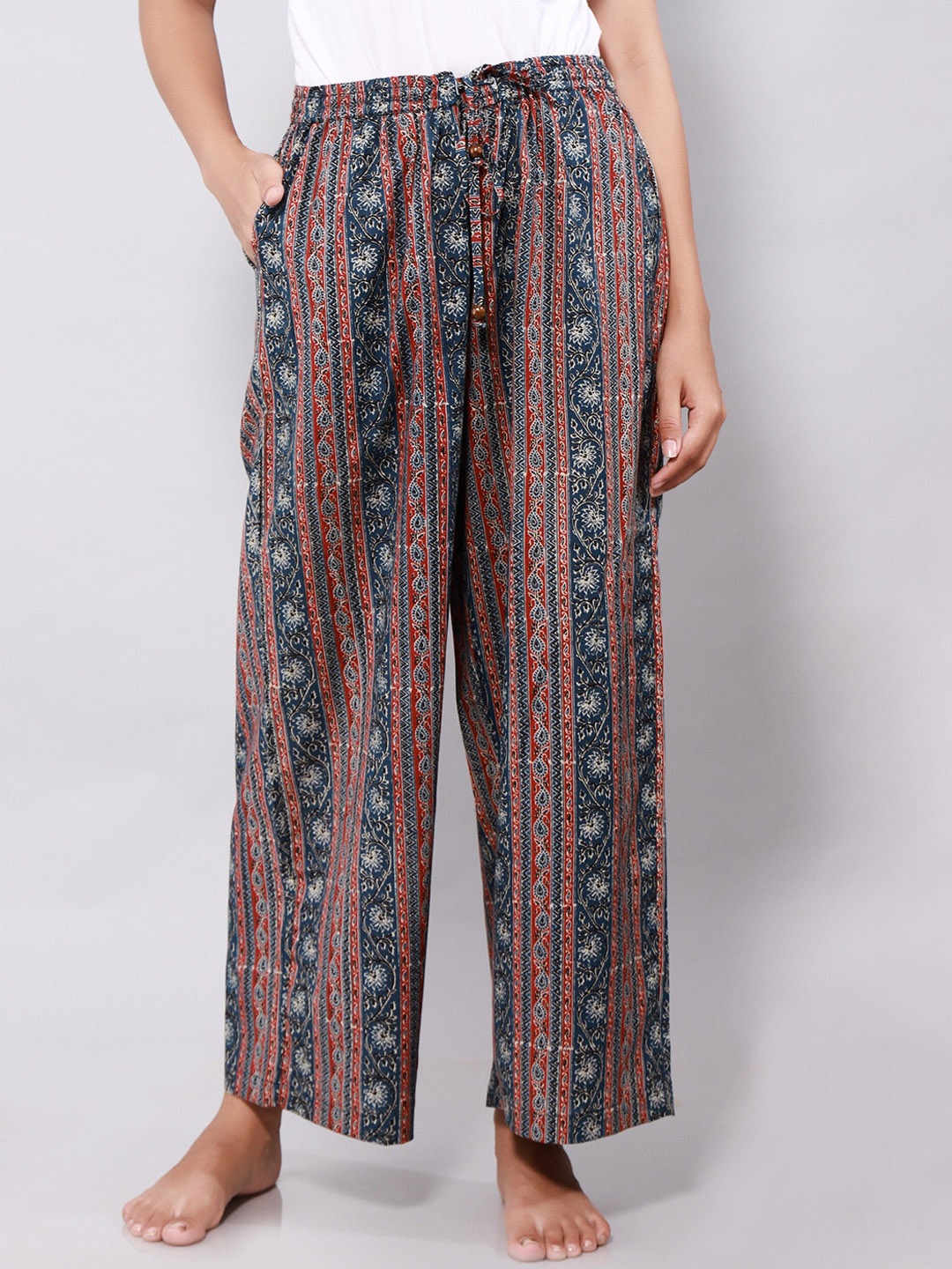 

ETC Women Printed Pure Cotton Lounge Pants, Navy blue