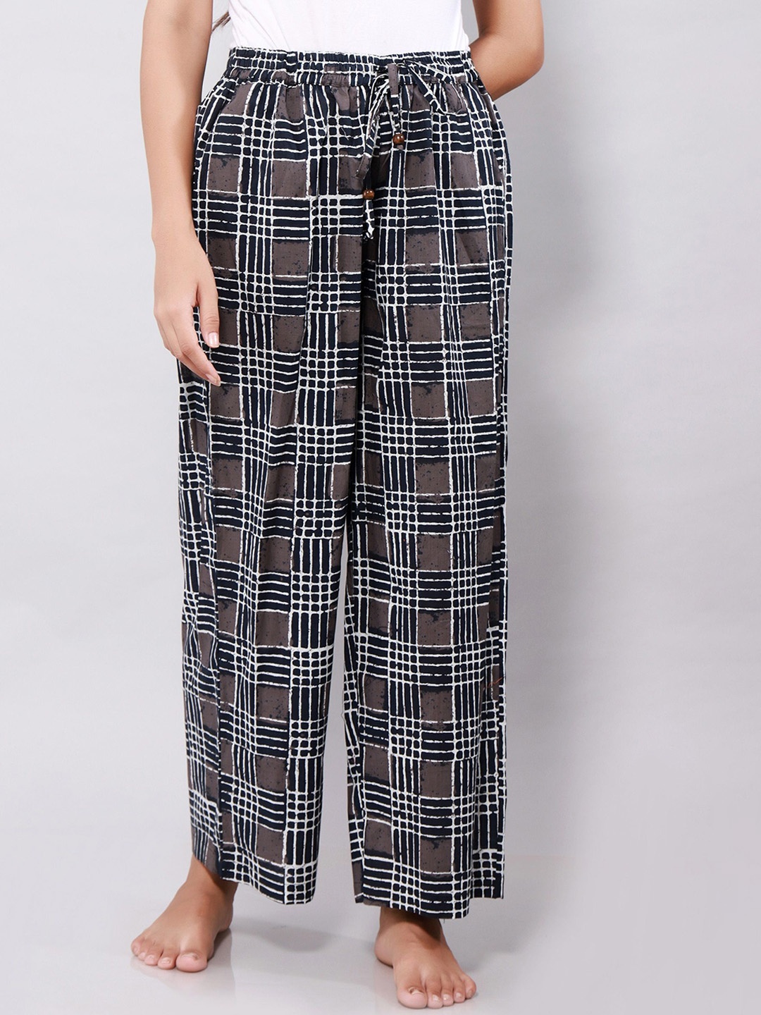 

ETC Women Printed Pure Cotton Lounge Pants, Black