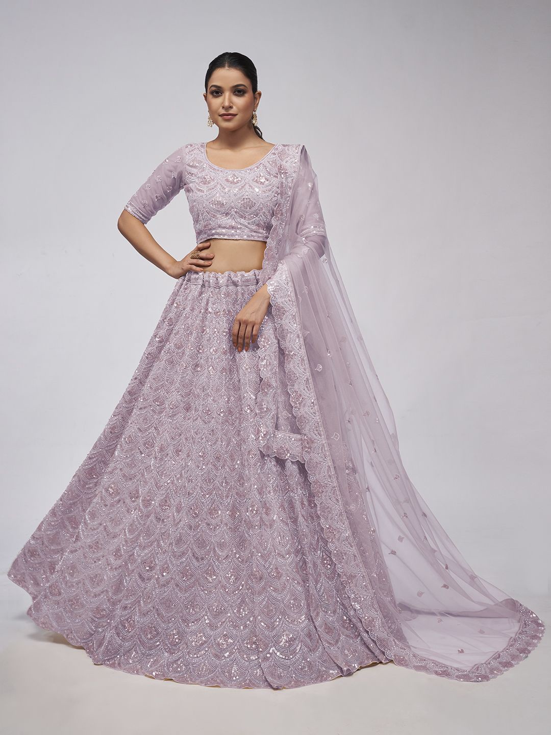 

Fusionic Embroidered Sequinned Semi-Stitched Lehenga & Unstitched Blouse With Dupatta, Purple