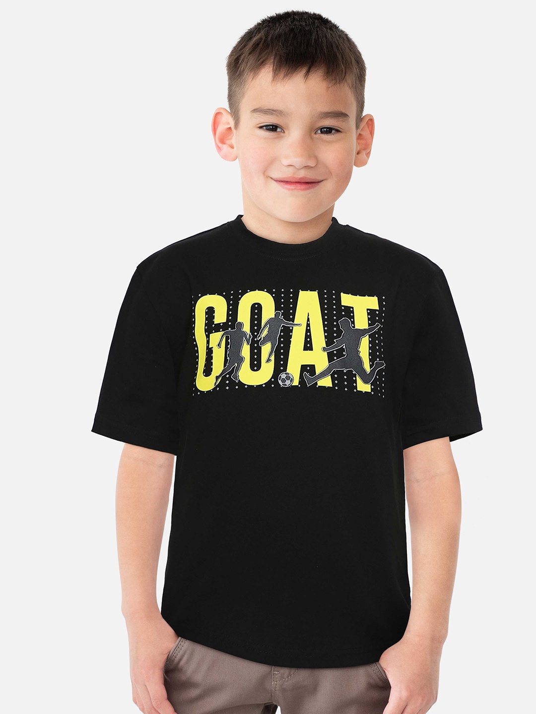 

Gini and Jony Boys Typography Henley Neck Pockets T-shirt, Black