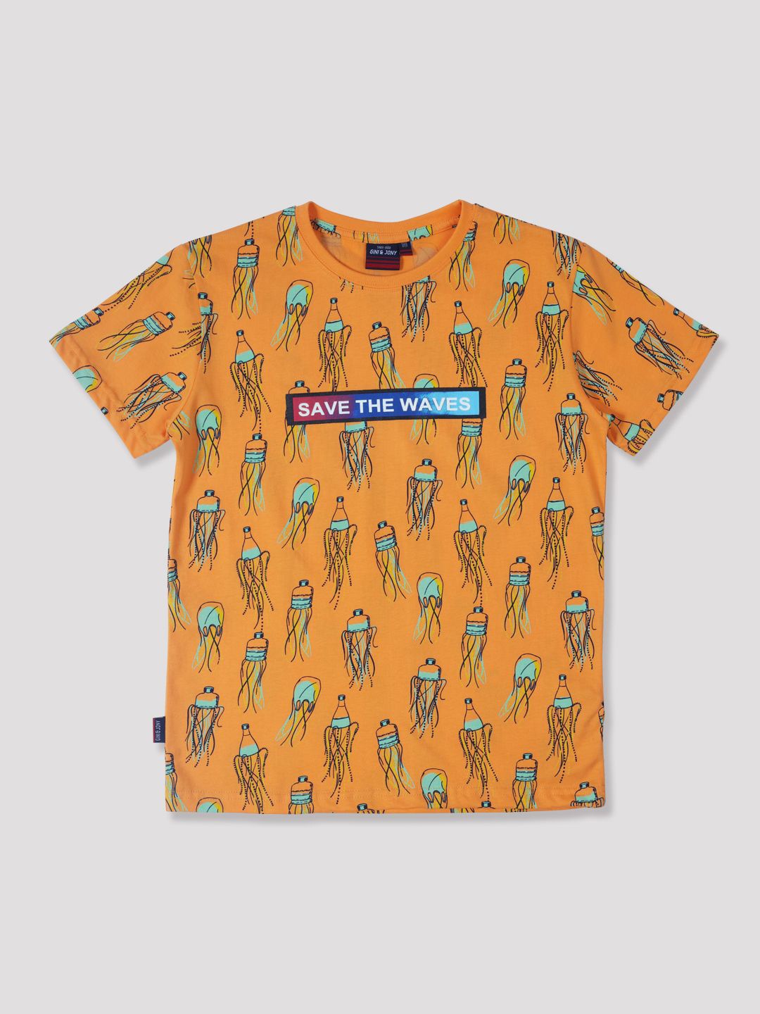 

Gini and Jony Boys Typography Printed Applique T-shirt, Orange