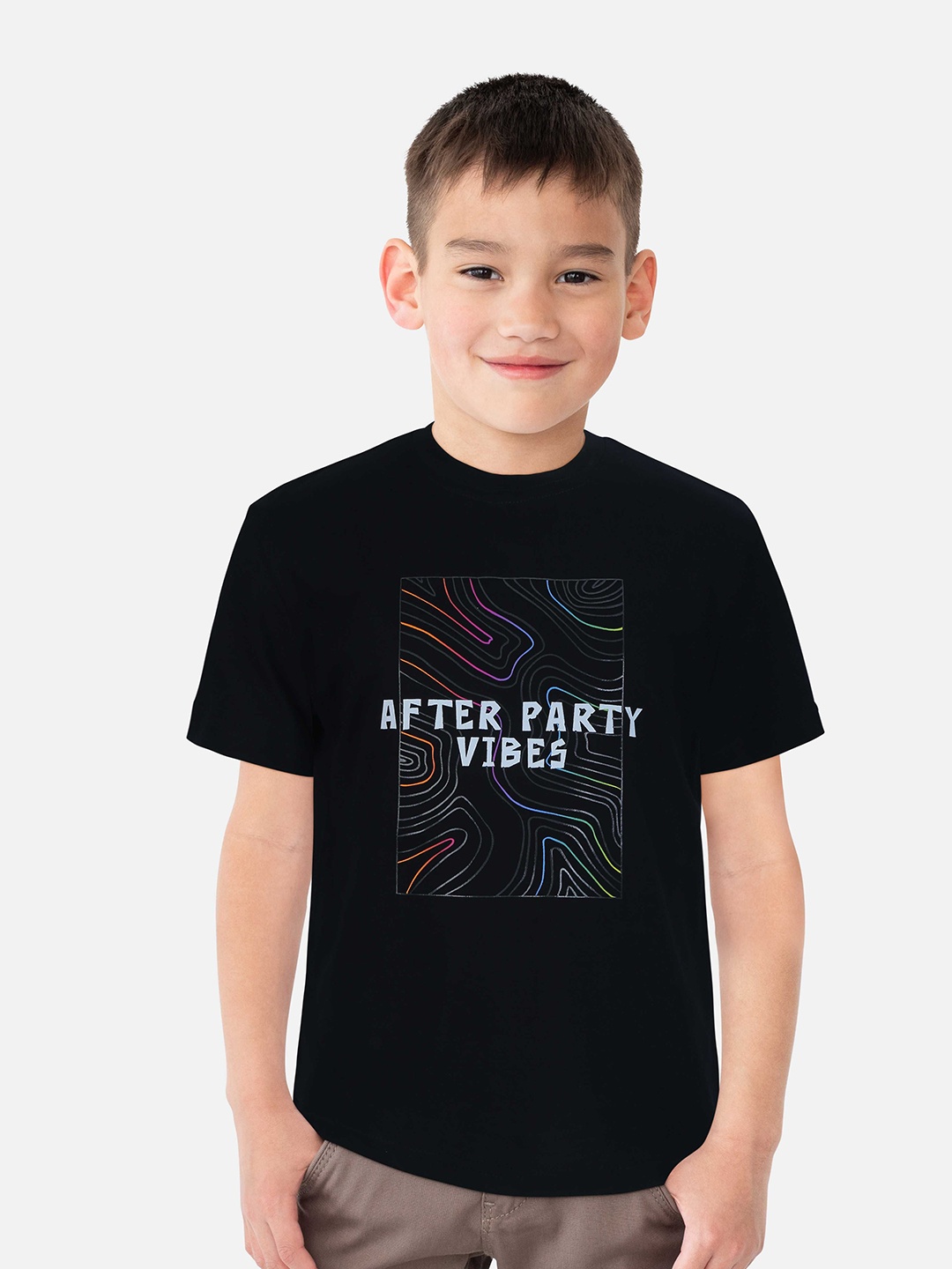 

Gini and Jony Boys Typography Printed T-shirt, Black