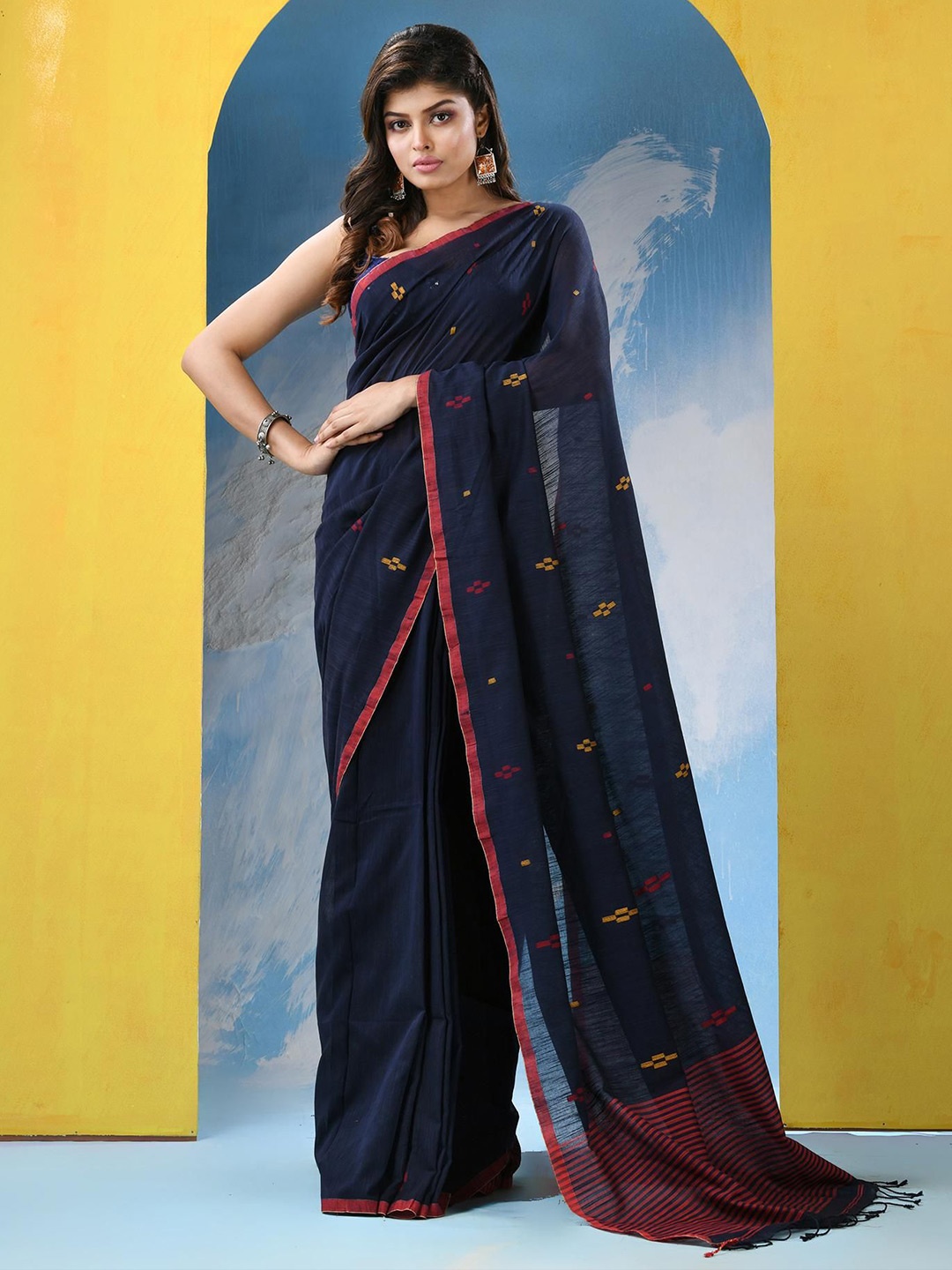 

Angoshobha Woven Design Sequinned Pure Cotton Saree, Blue