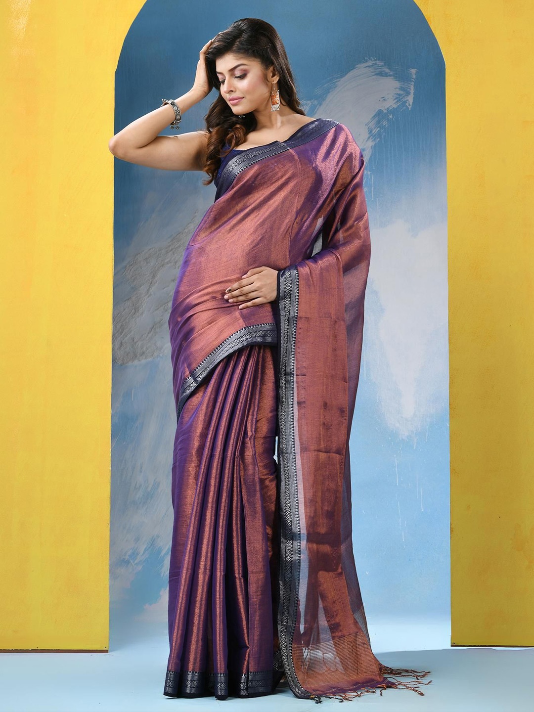 

Angoshobha Woven Design Zari Pure Cotton Saree, Purple