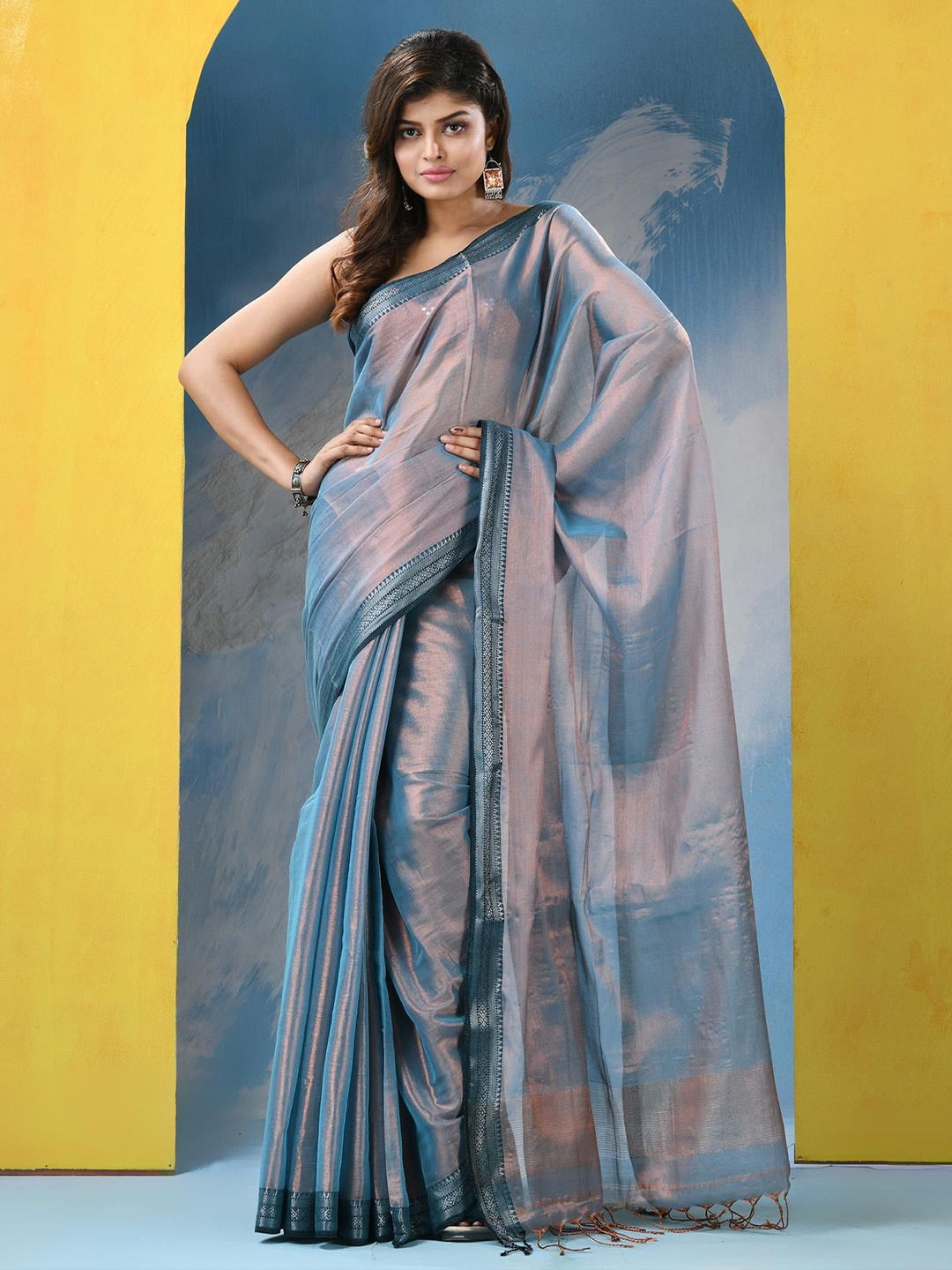 

Angoshobha Pure Cotton Saree, Turquoise blue