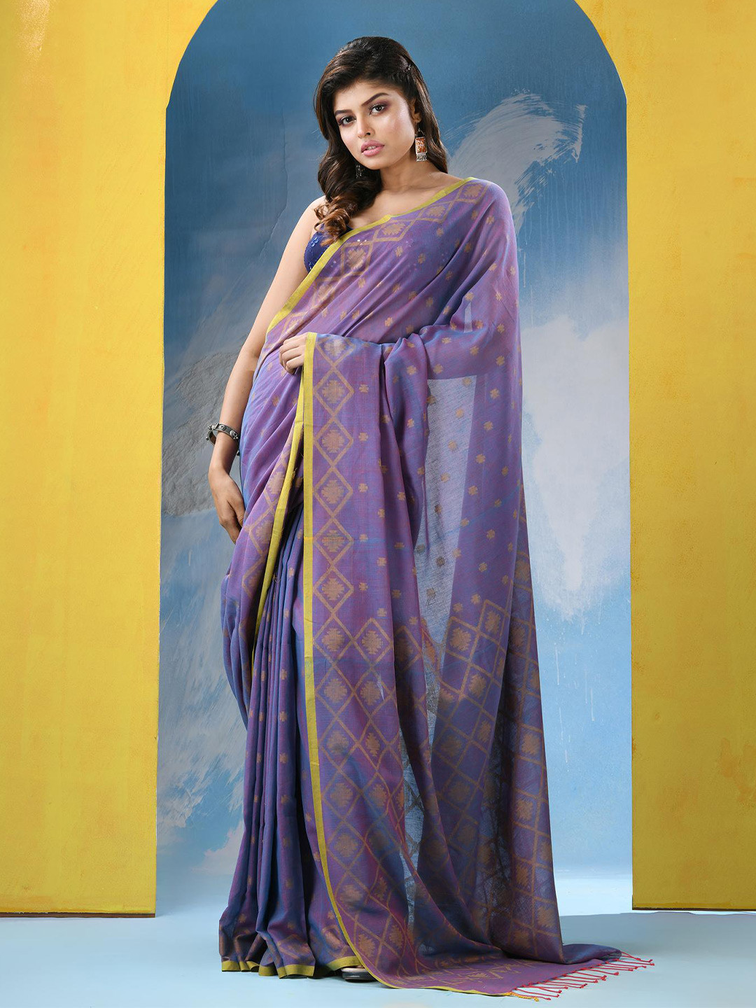 

Angoshobha Woven Design Zari Pure Cotton Saree, Blue